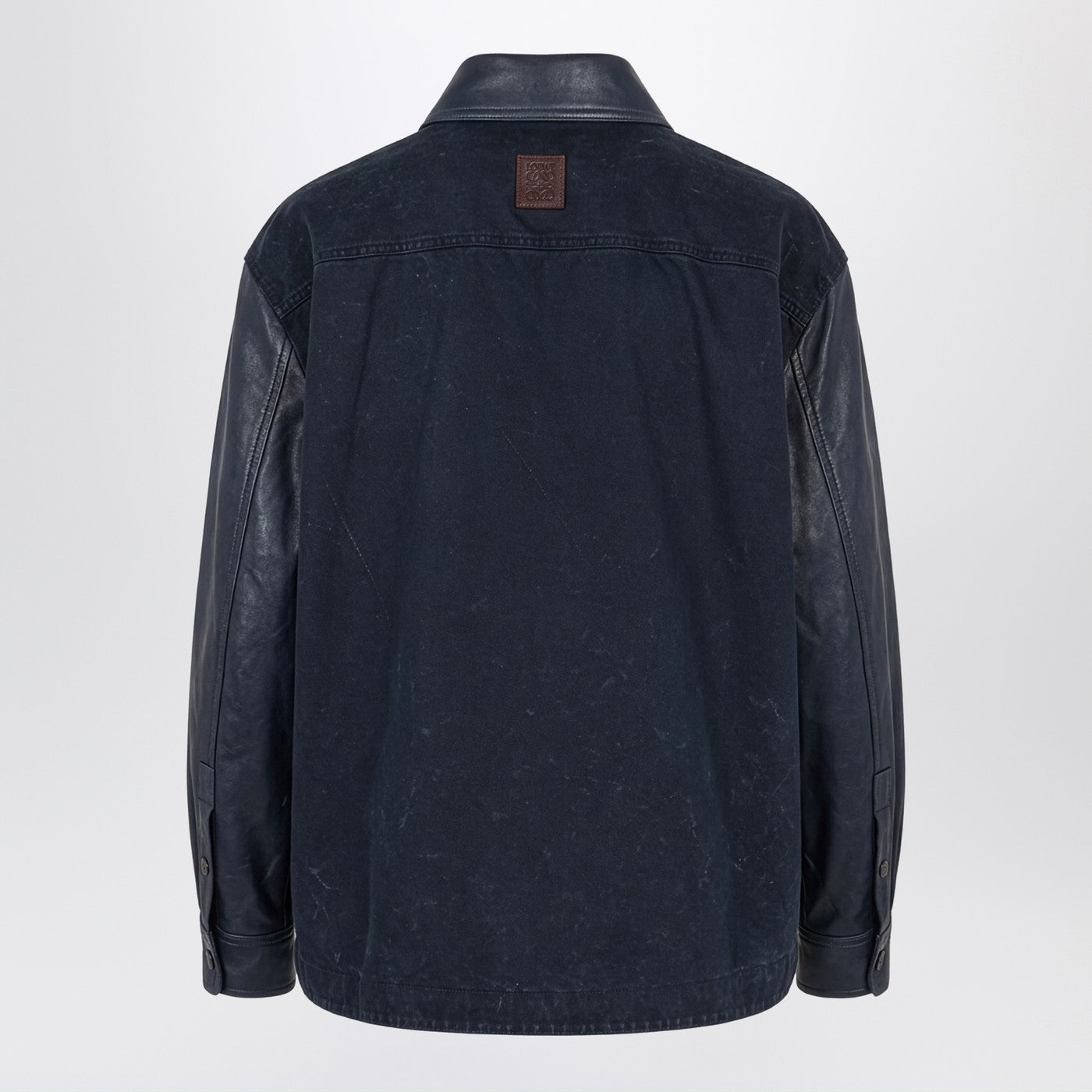 Loewe Oversized Navy Blue Shirt In Leather And Cotton Men LOEWE