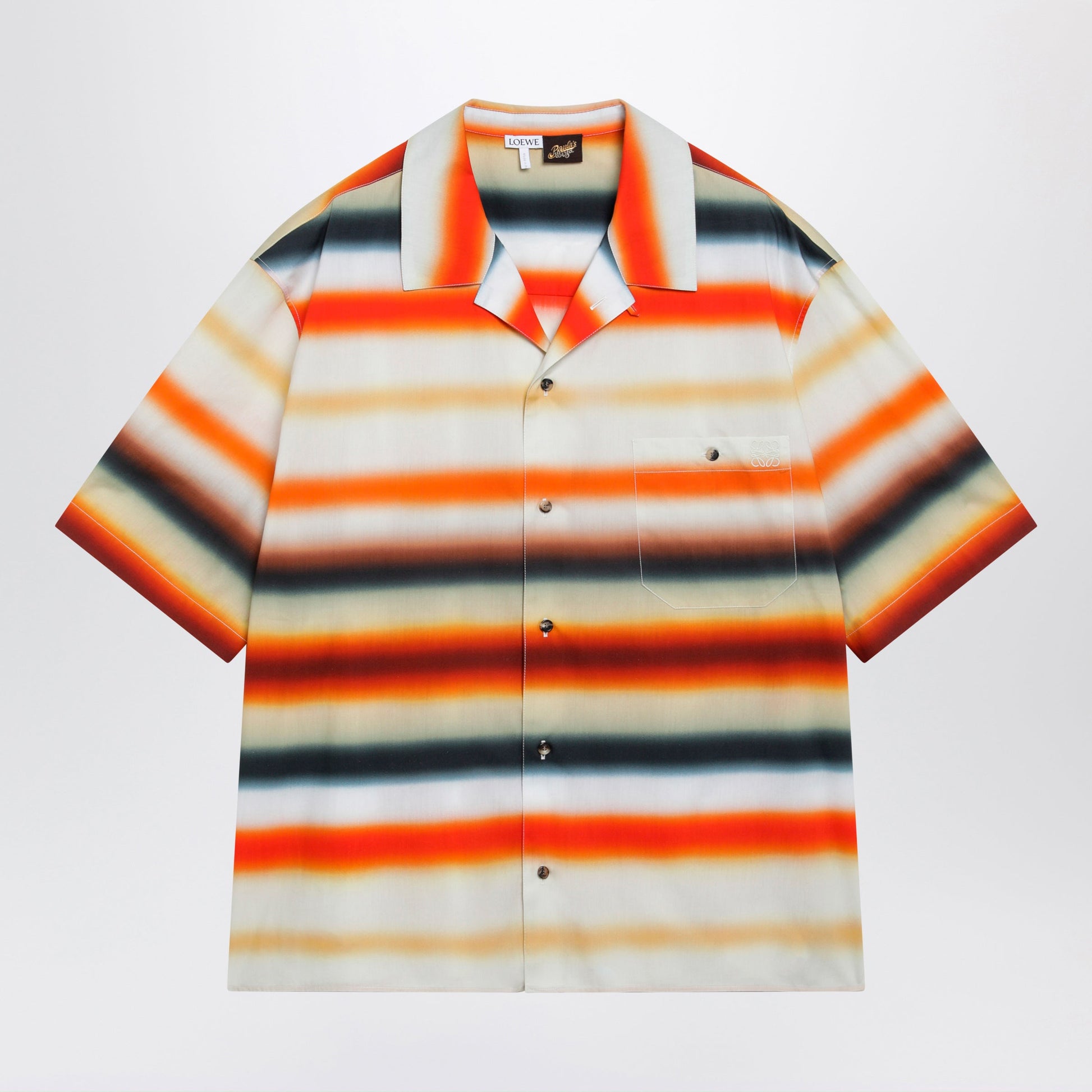 Loewe Orange Striped Short-Sleeve Cotton Shirt Men LOEWE