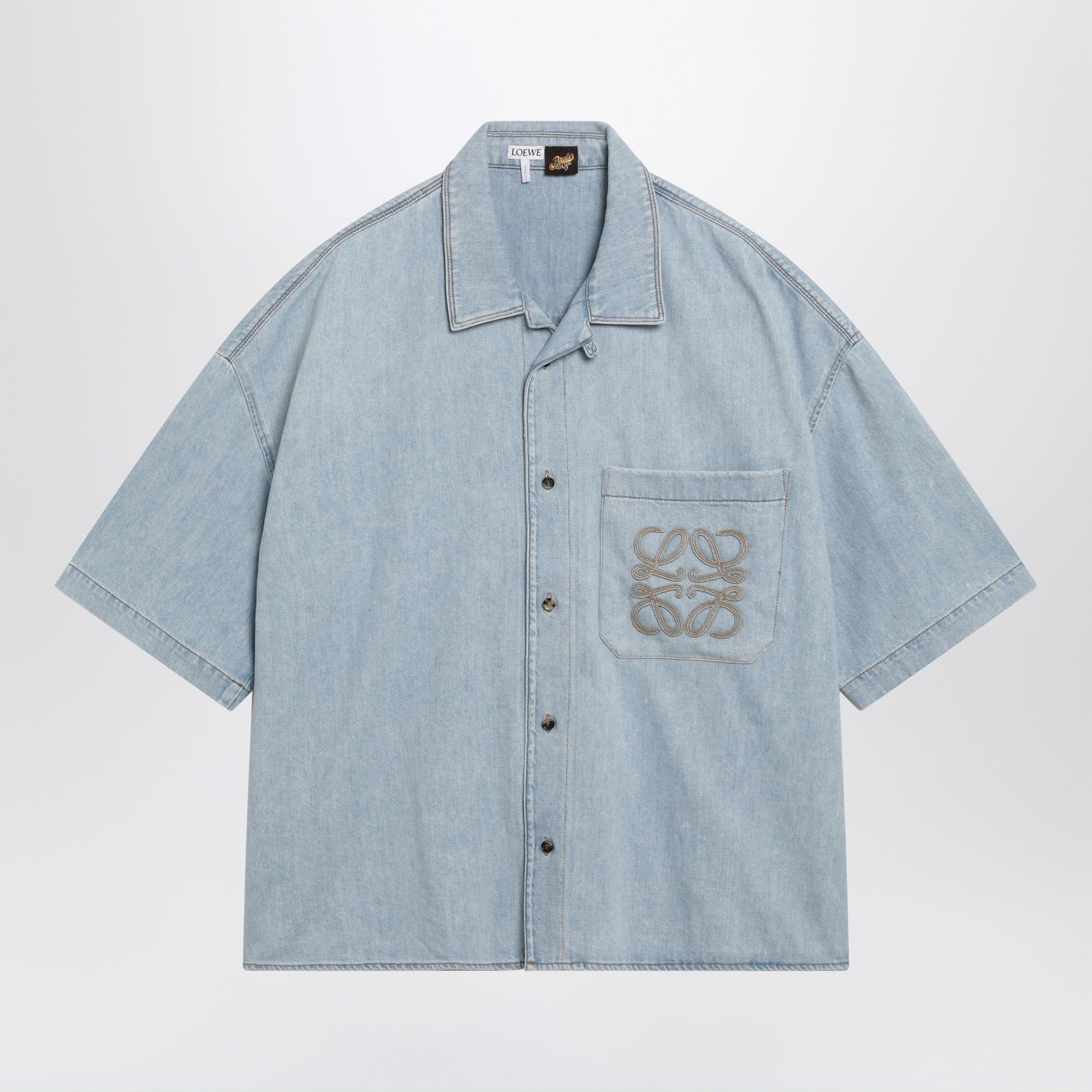 Loewe Washed Blue Denim Short-Sleeve Shirt Men LOEWE