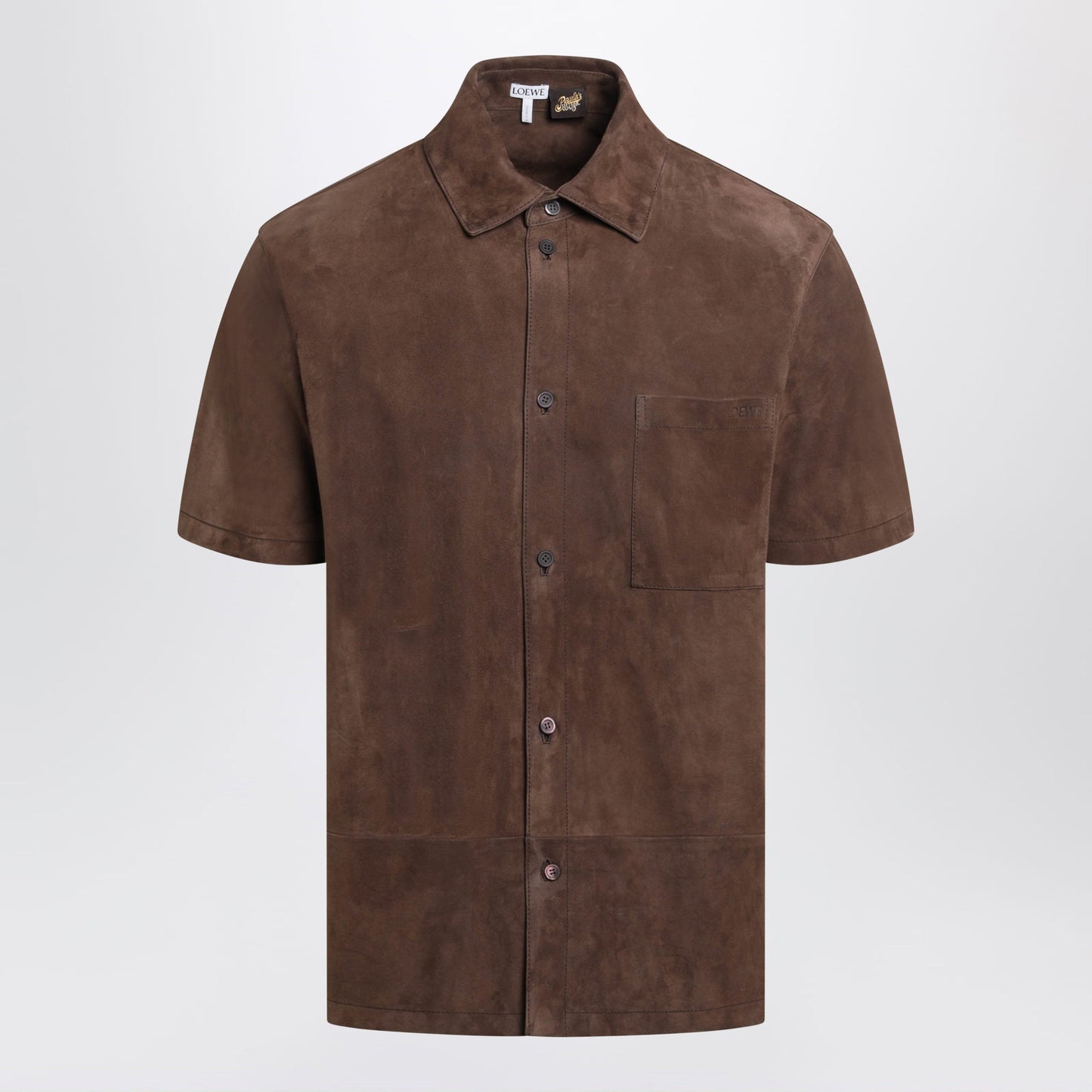 Loewe Short-Sleeved Shirt In Dark Brown Suede Goatskin Men LOEWE