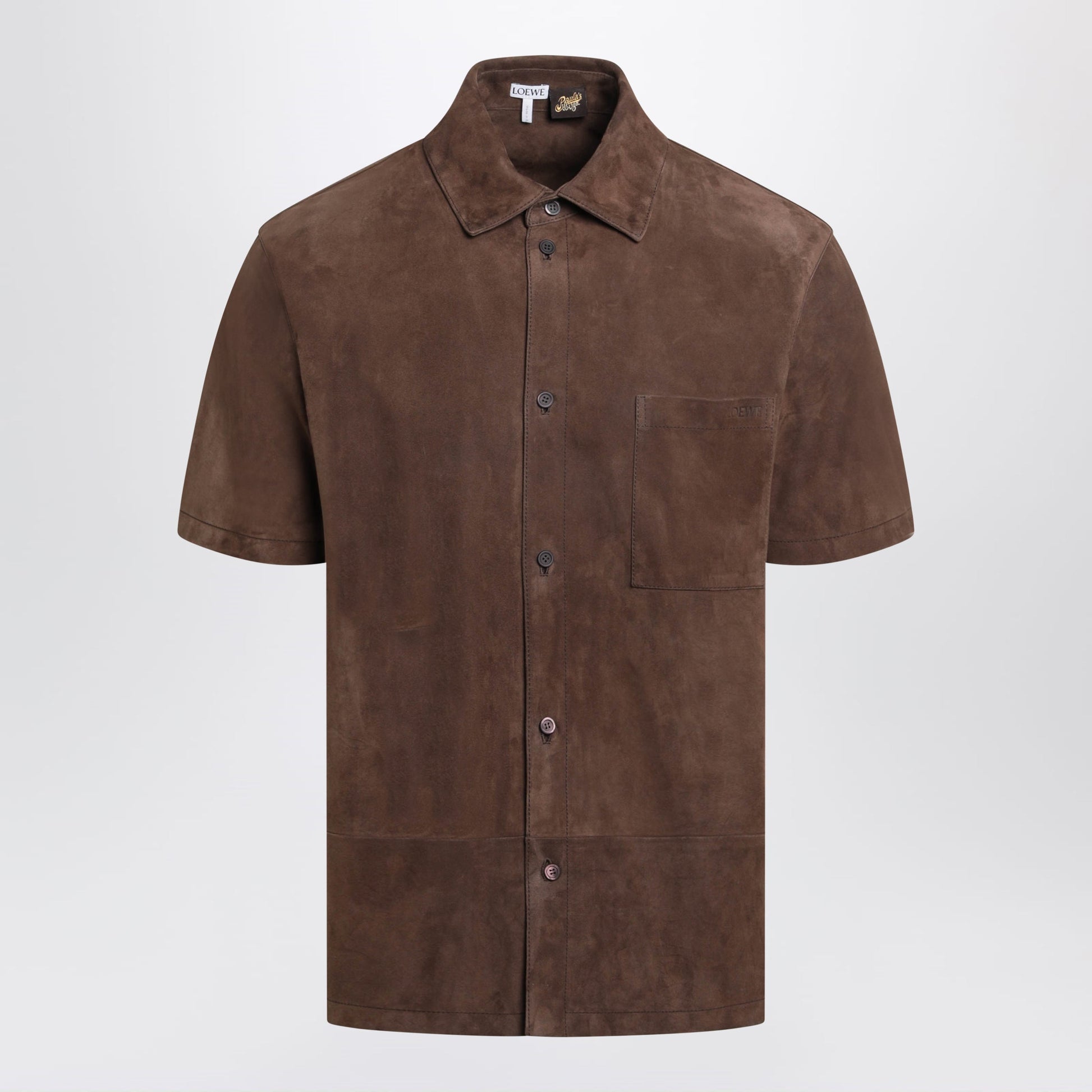 Loewe Short-Sleeved Shirt In Dark Brown Suede Goatskin Men LOEWE