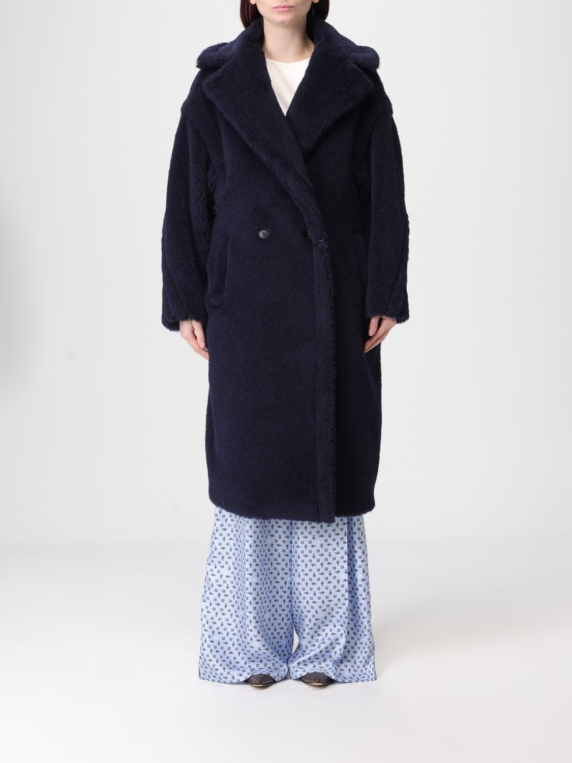 Max Mara Fur Coat Woman Blue MAX MARA