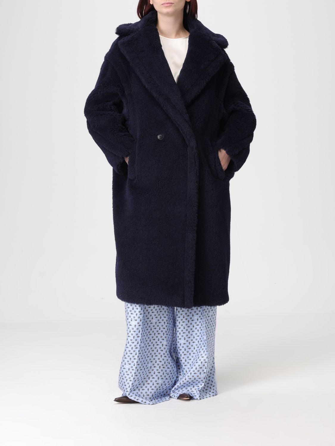 Max Mara Fur Coat Woman Blue MAX MARA