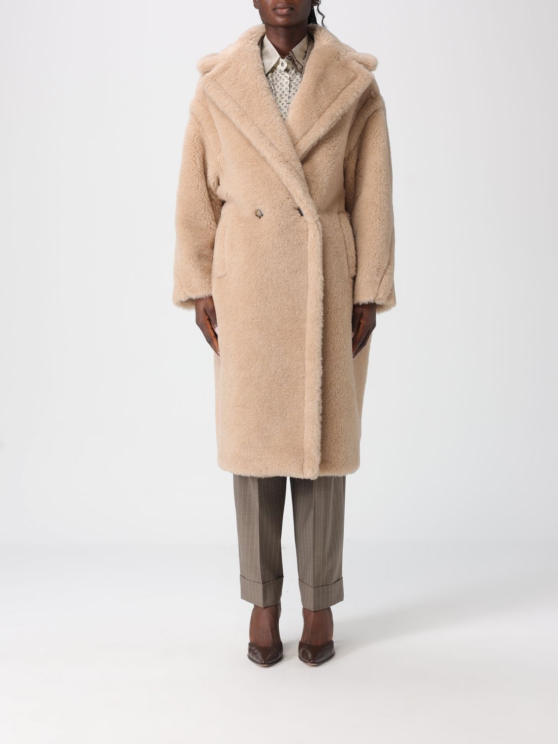 Max Mara Fur Coat Woman Beige MAX MARA