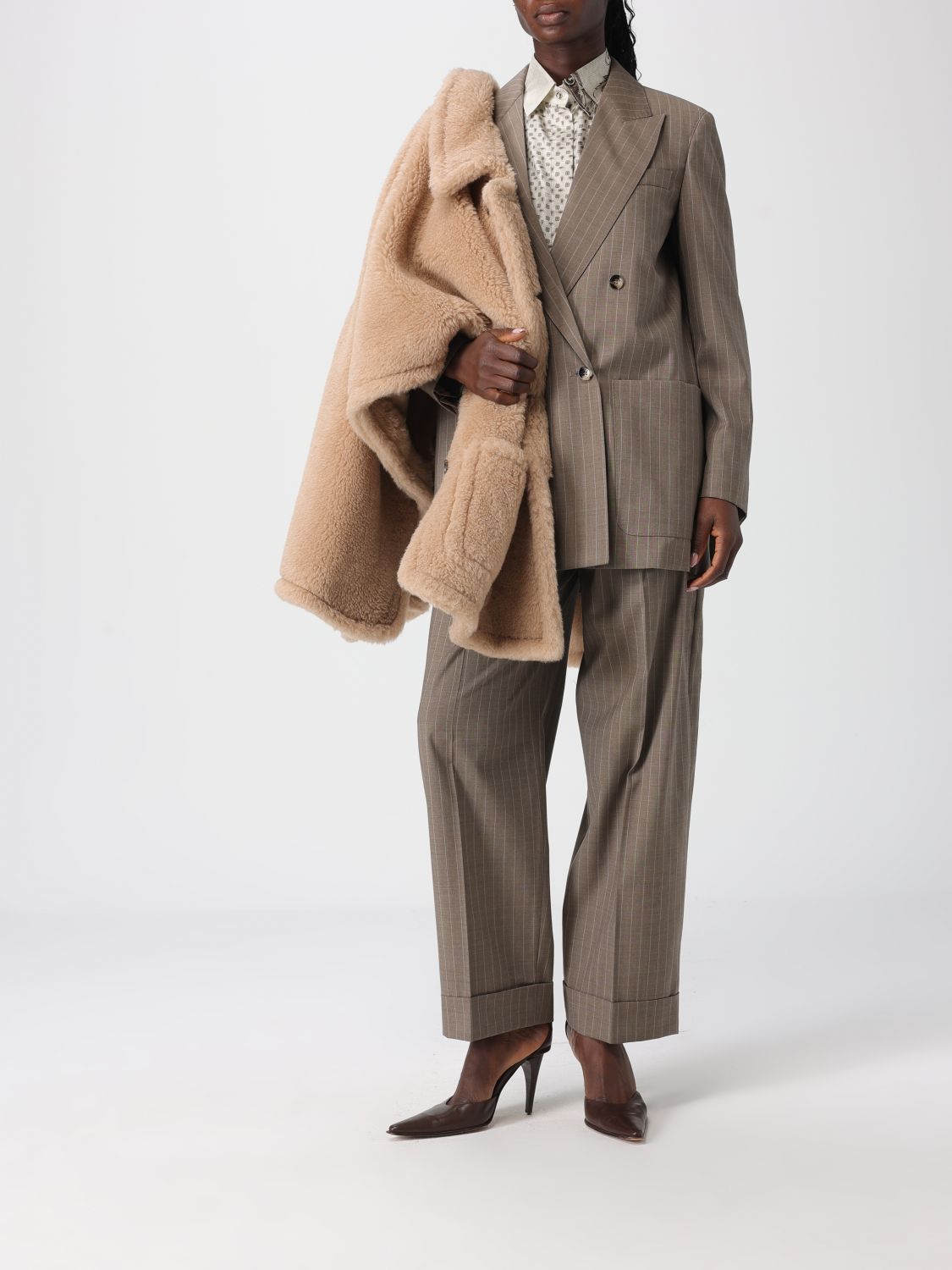Max Mara Fur Coat Woman Beige MAX MARA