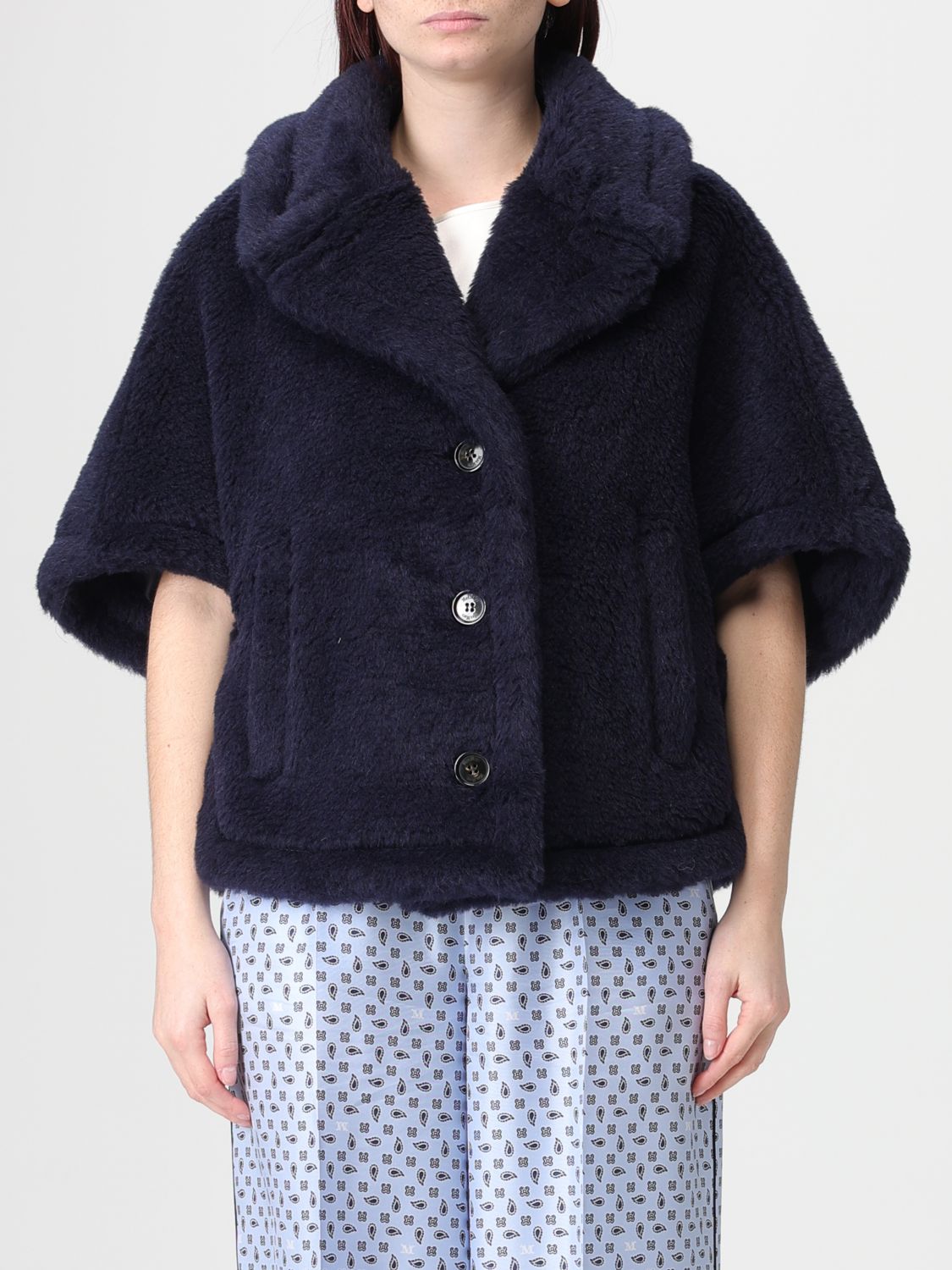 Max Mara Fur Coat Woman Blue MAX MARA