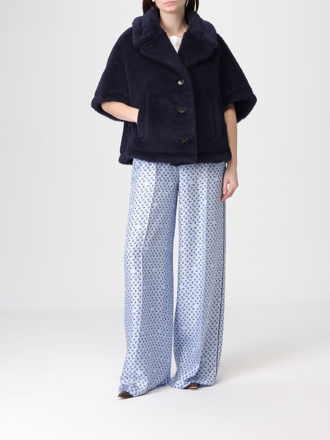 Max Mara Fur Coat Woman Blue MAX MARA