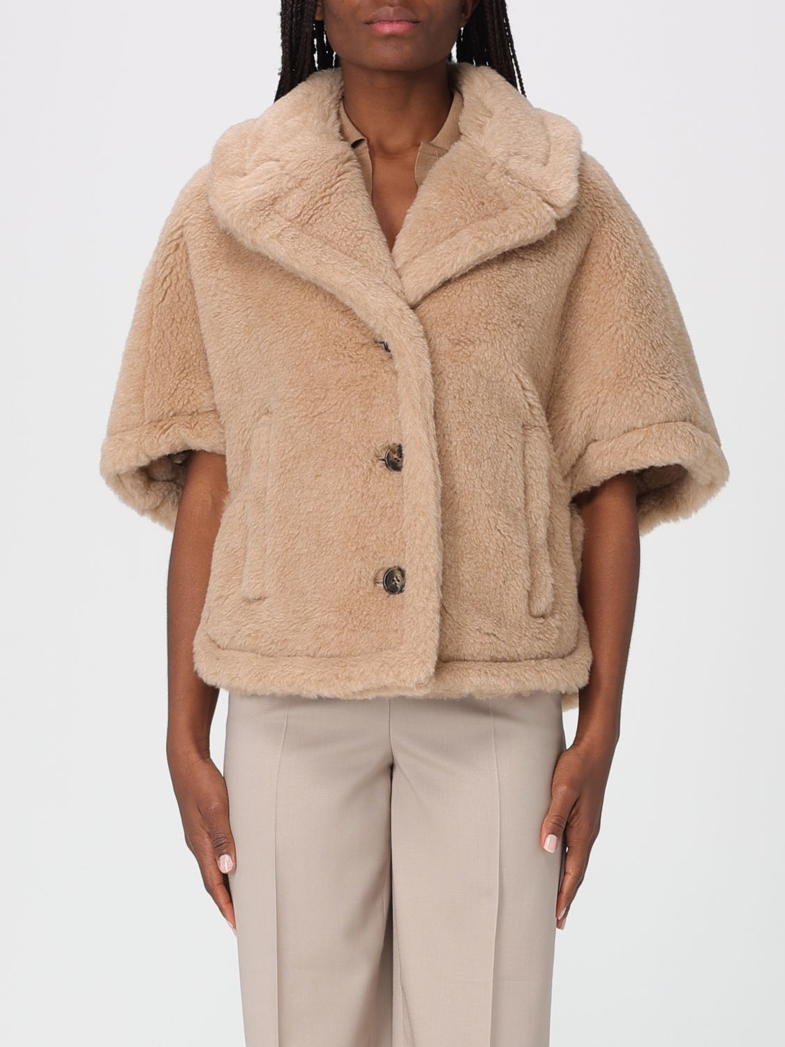 Max Mara Fur Coat Woman Beige MAX MARA