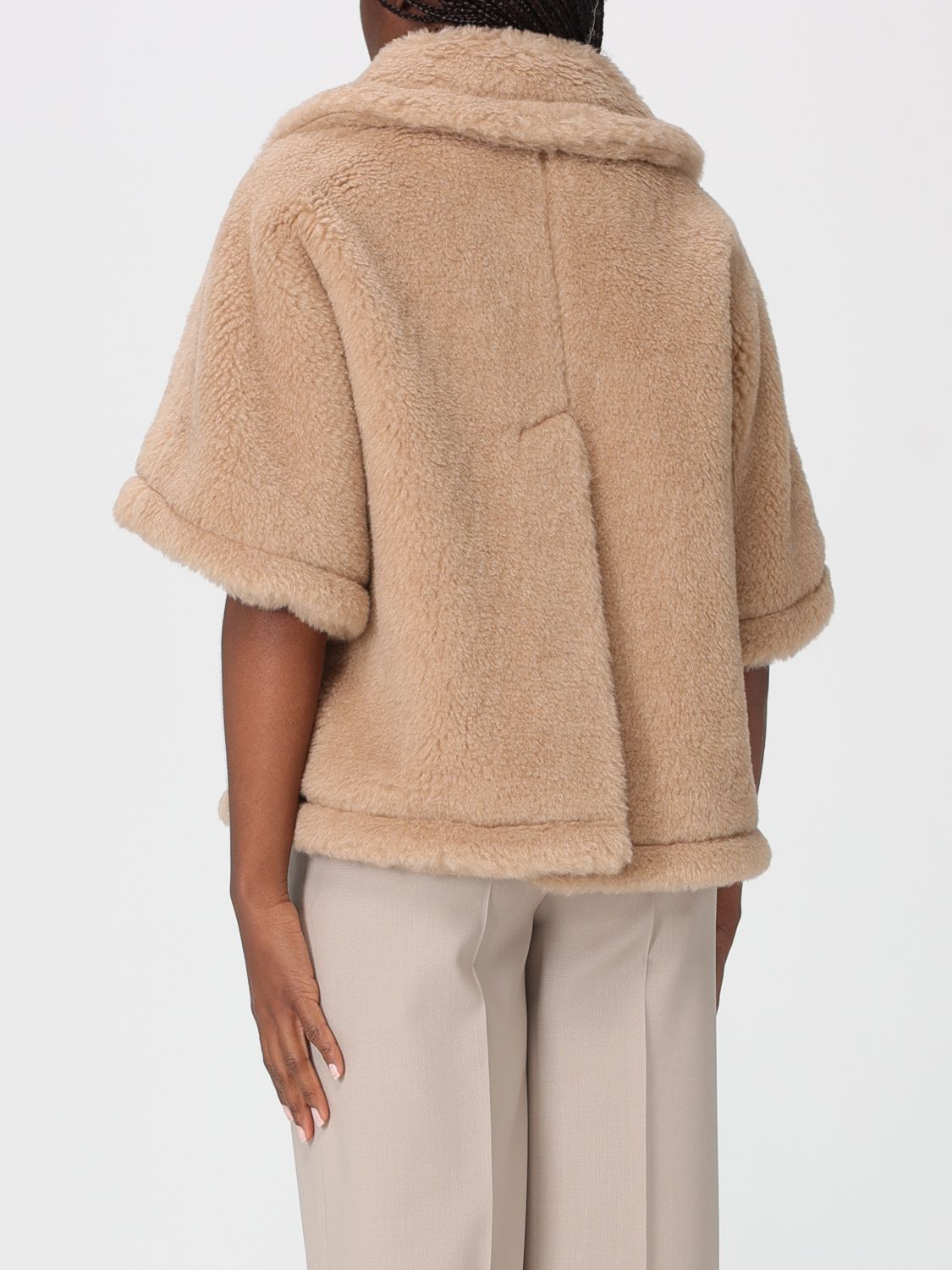 Max Mara Fur Coat Woman Beige