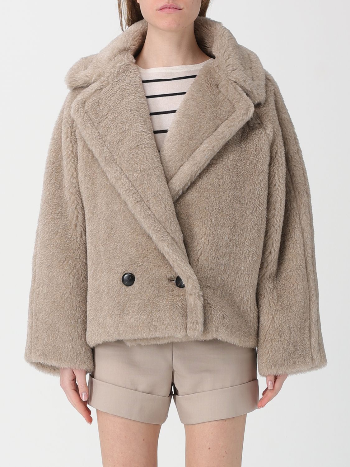Max Mara Fur Coat Woman Sand MAX MARA