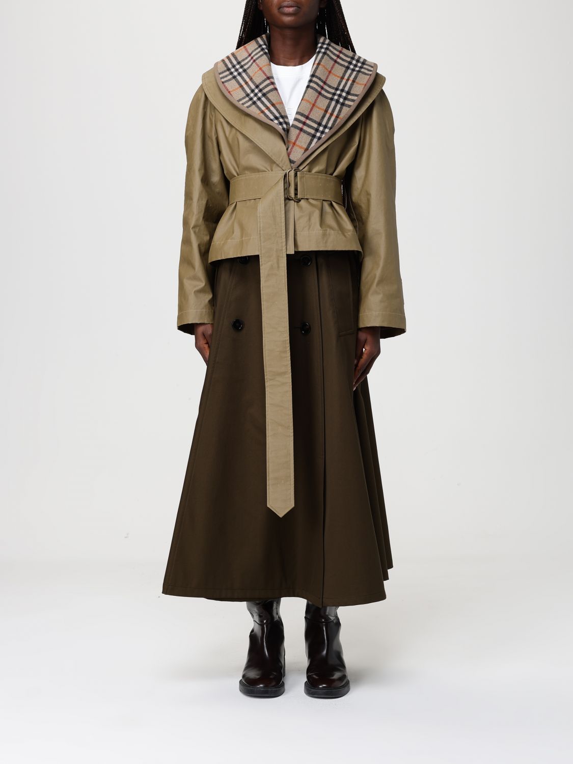 Burberry Women Cropped Cotton Jacket With Check Quilting BURBERRY
