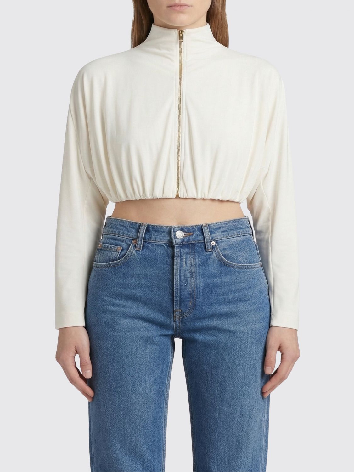 AlaiA Women Alaia Viscose Blend Crop Bomber Jacket With Zip ALAIA