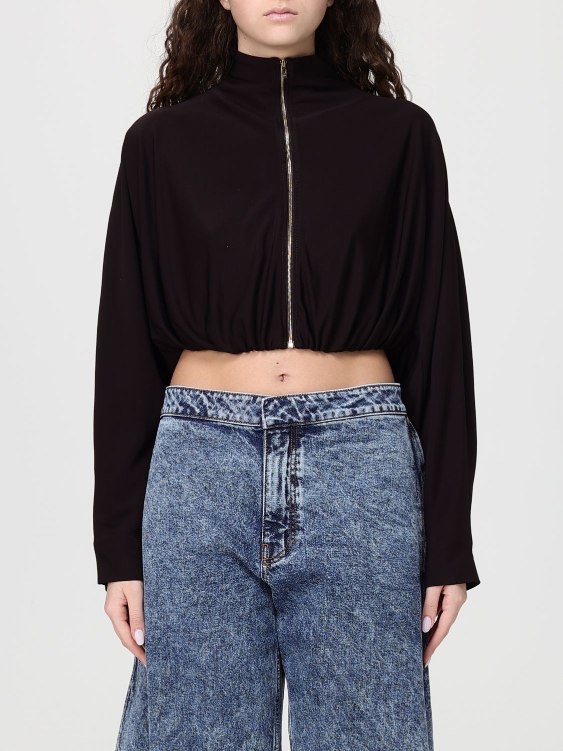 AlaiA Women Alaia Viscose Blend Crop Bomber Jacket With Zip ALAIA