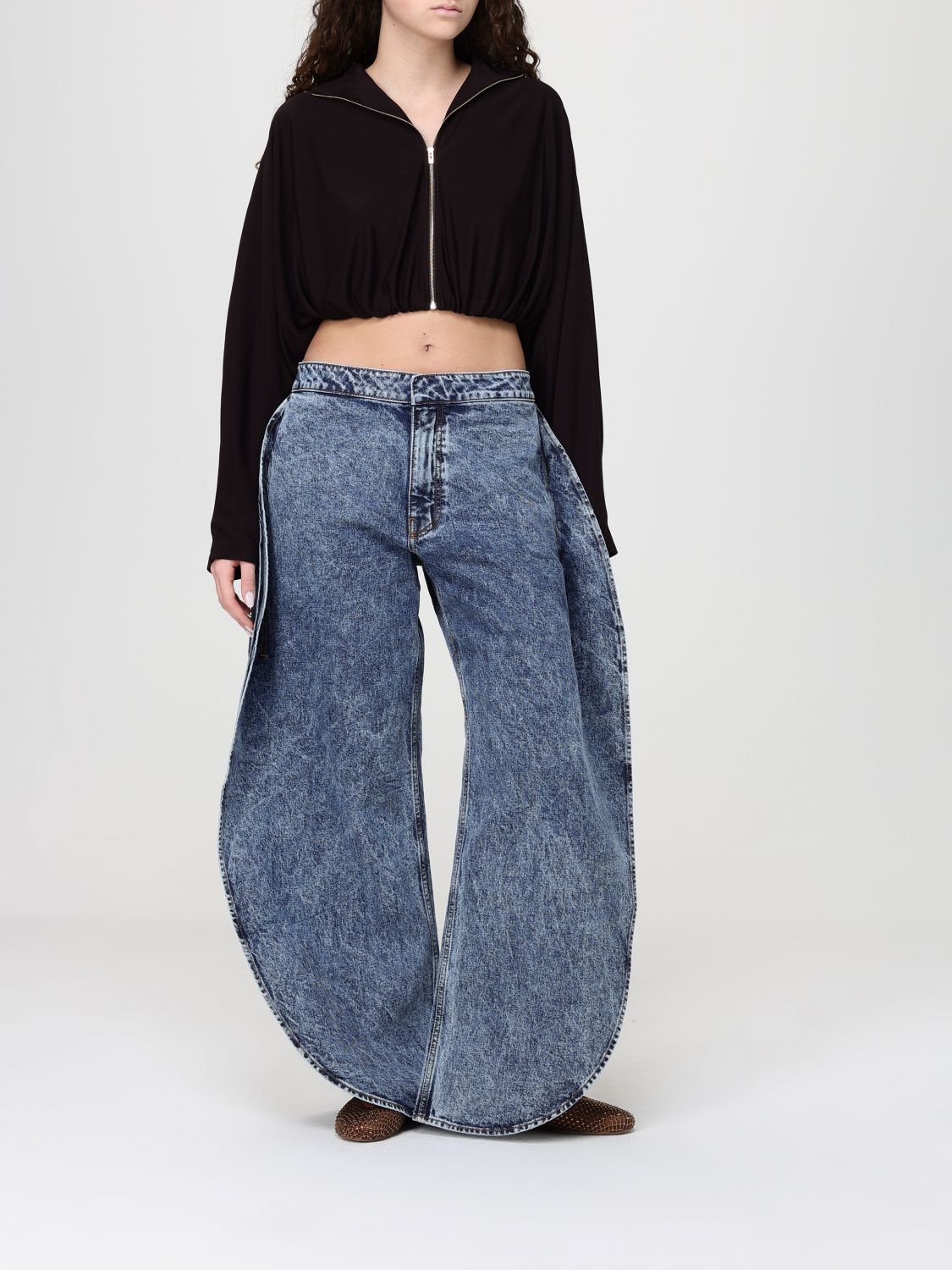 AlaiA Women Alaia Viscose Blend Crop Bomber Jacket With Zip ALAIA