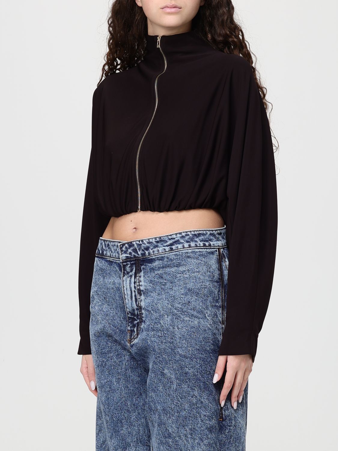AlaiA Women Alaia Viscose Blend Crop Bomber Jacket With Zip ALAIA