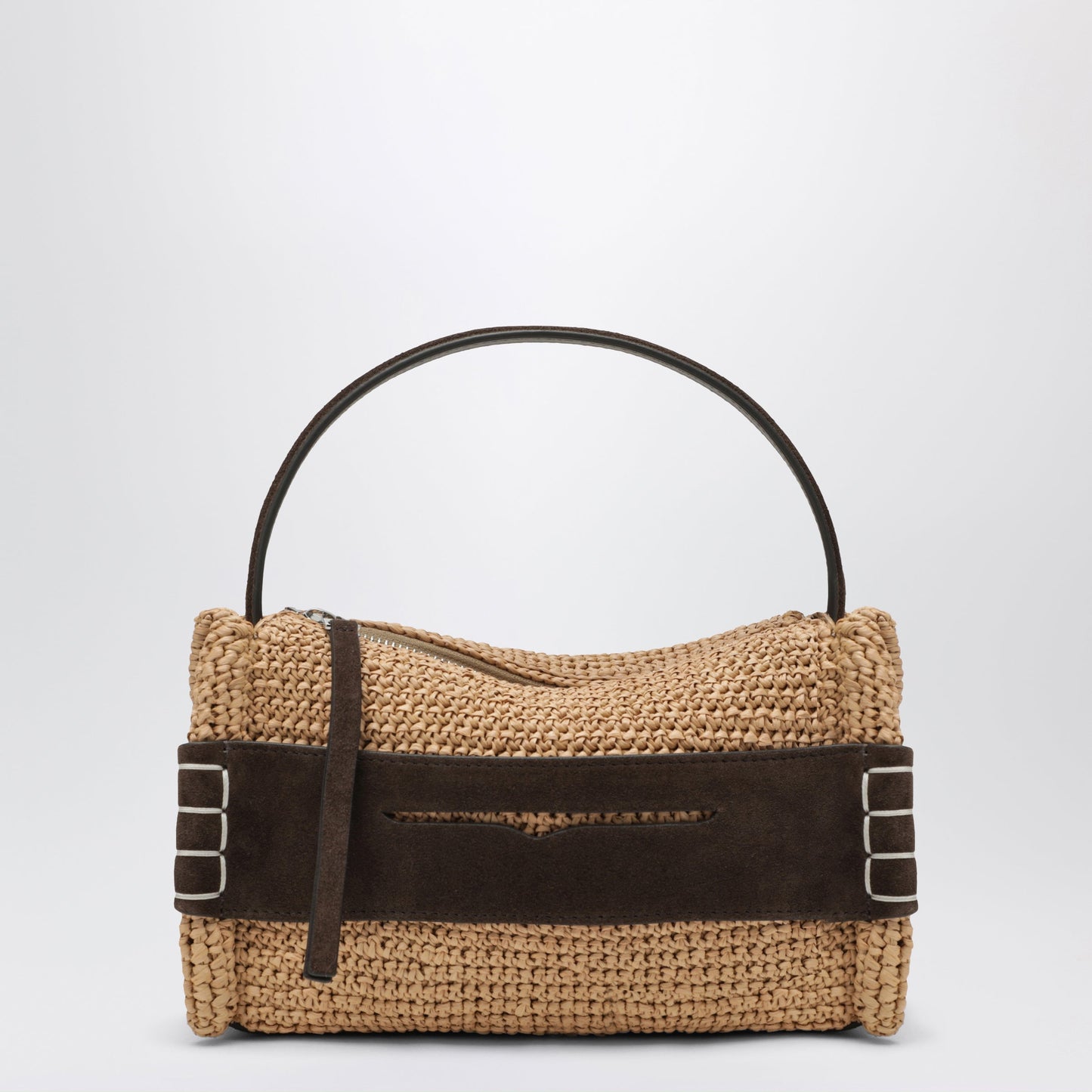 Jw Anderson Small Loafer Bag In Natural Raffia And Brown Leather Women J.W. ANDERSON