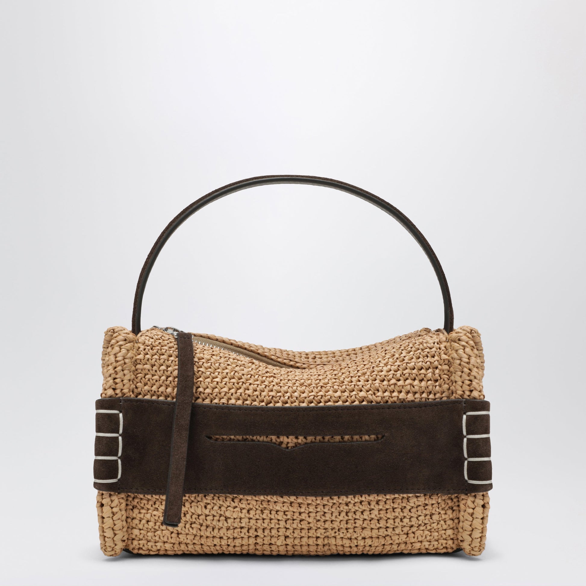 Jw Anderson Small Loafer Bag In Natural Raffia And Brown Leather Women J.W. ANDERSON