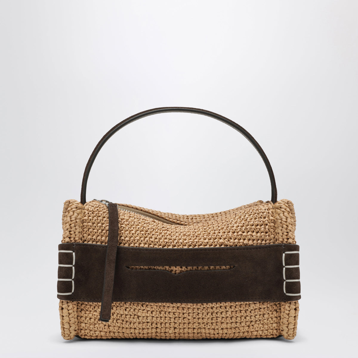 Jw Anderson Small Loafer Bag In Natural Raffia And Brown Leather Women J.W. ANDERSON