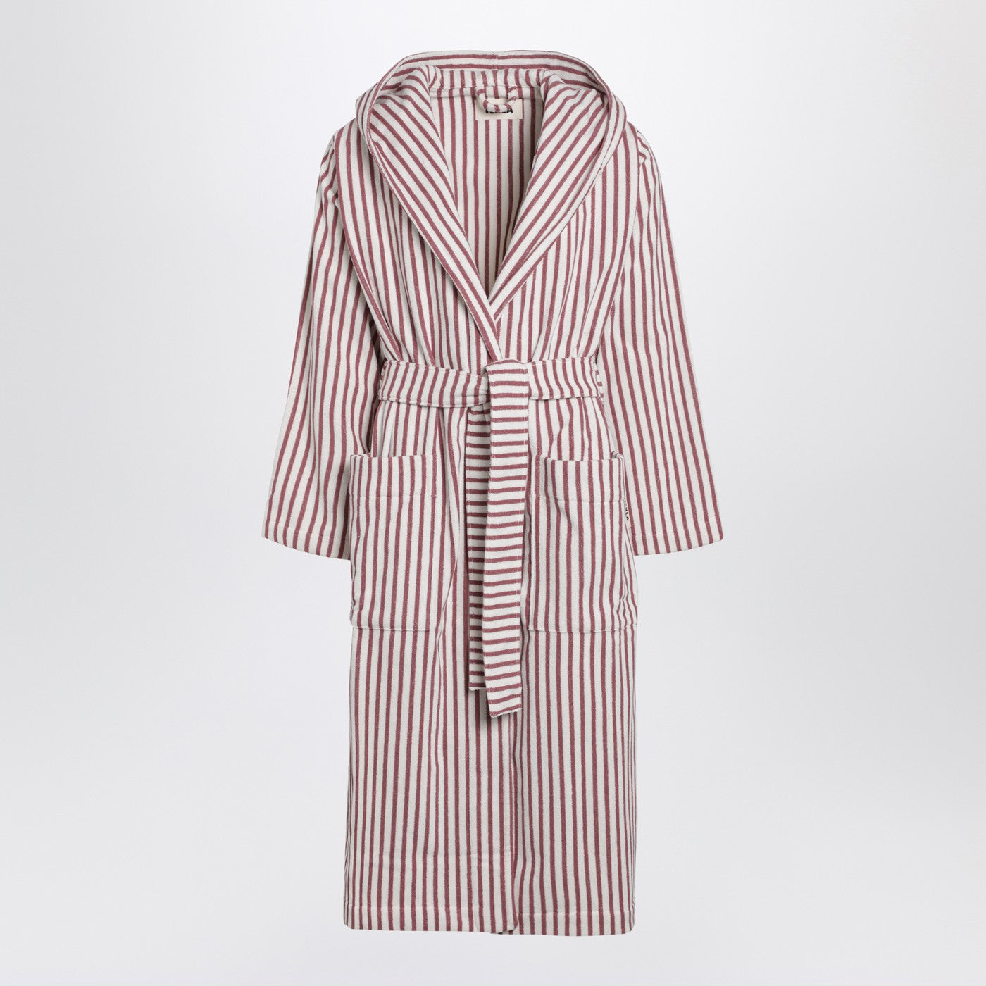 Tekla Bathrobe White/Dark Pink Striped Men Tekla