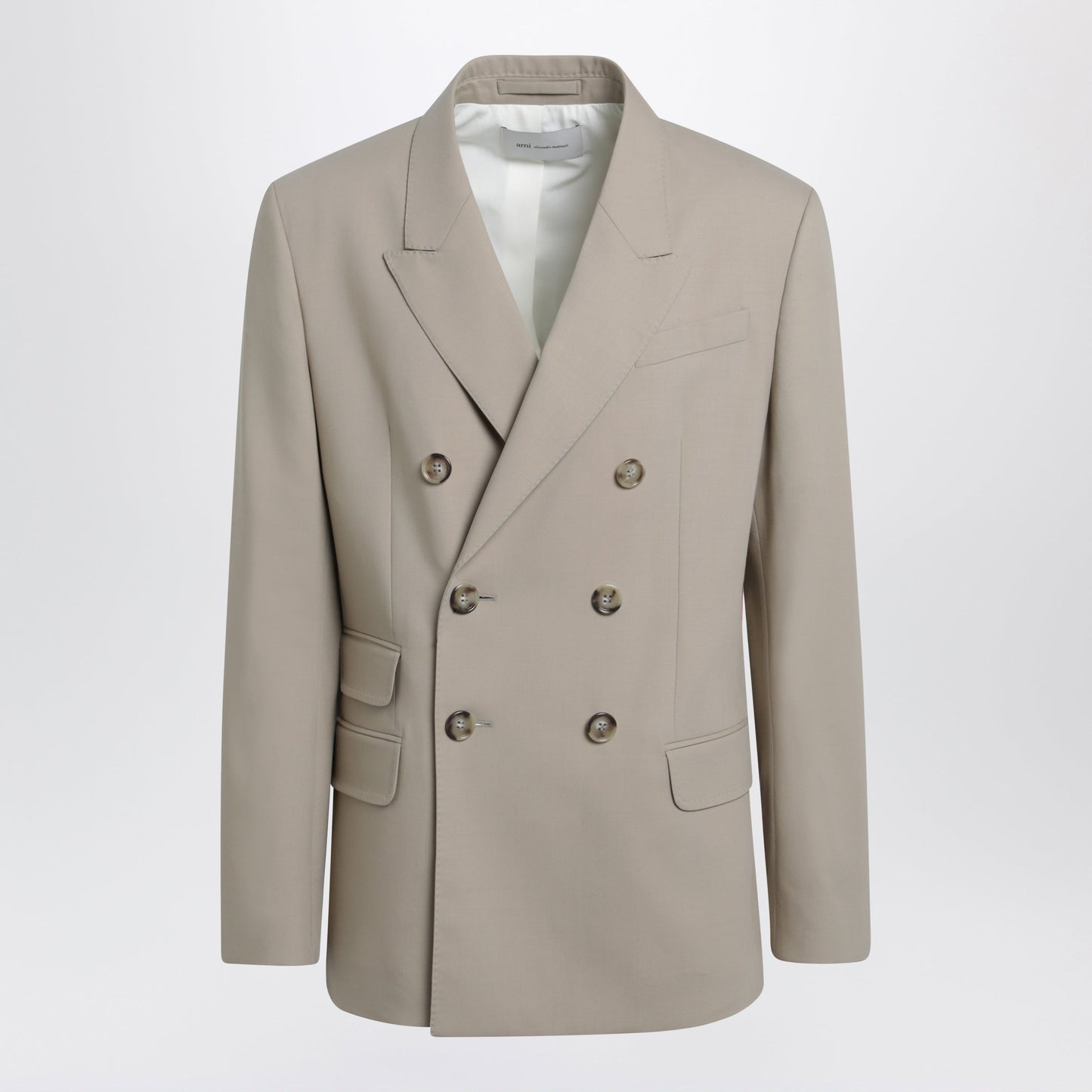 Ami Paris Beige Double-Breasted Virgin Wool Gabardine Jacket Men AMI PARIS