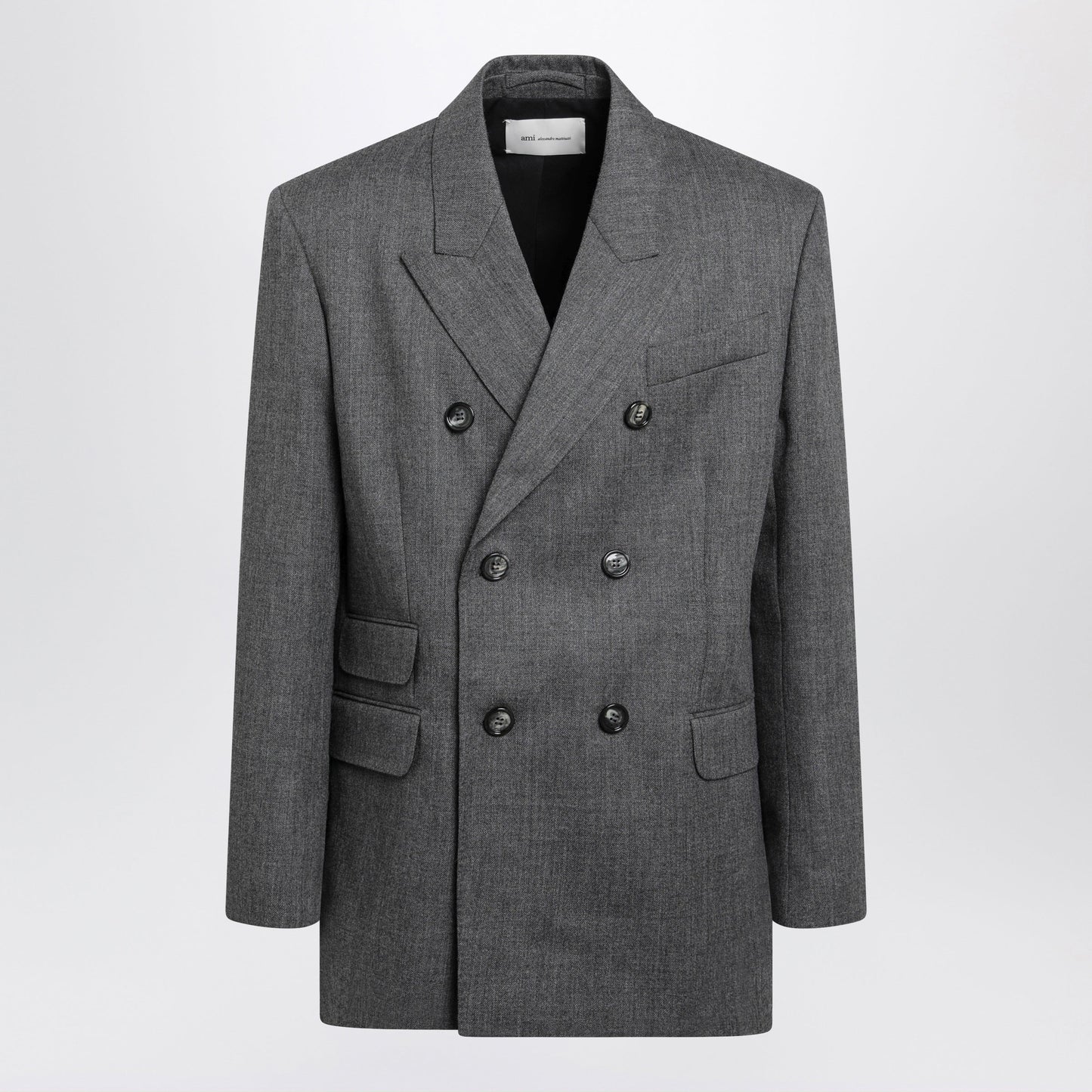 Ami Paris Double-Breasted Carbon Grey Virgin Wool Blazer Men AMI PARIS