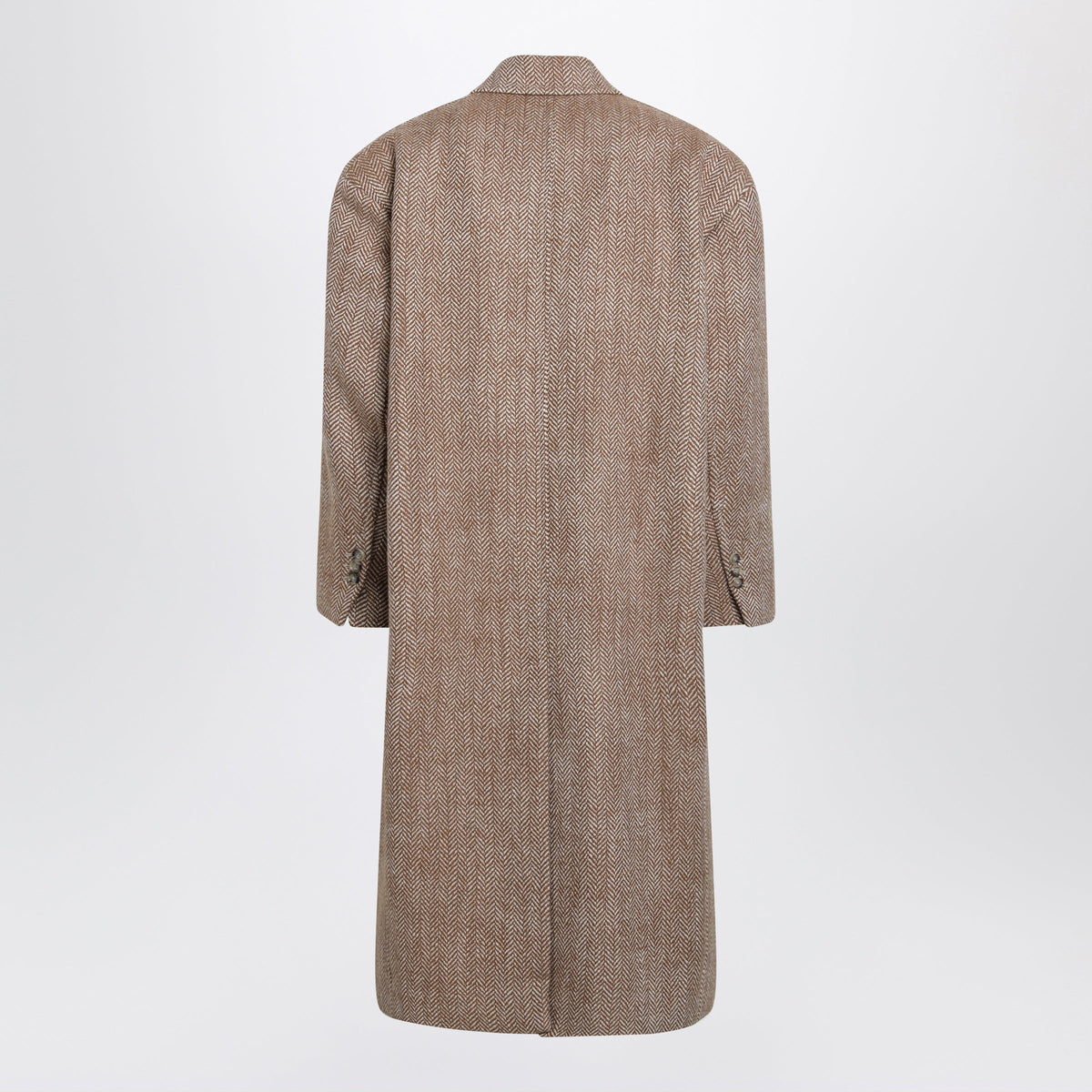 Ami Paris Long Brown And Ivory Herringbone Wool Coat Men AMI PARIS