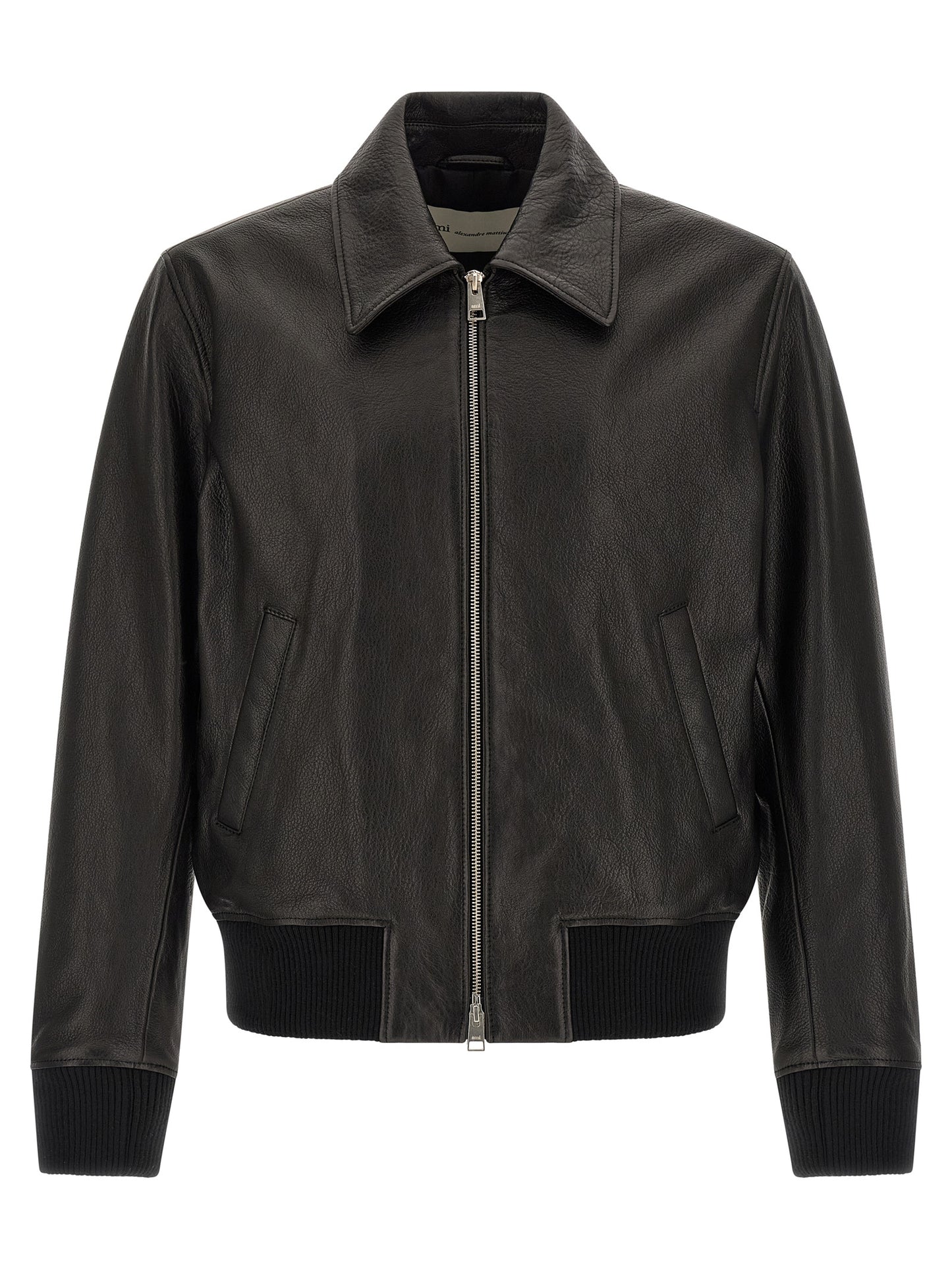 Ami Paris Men 'Ami De Coeur' Leather Bomber Jacket AMI PARIS