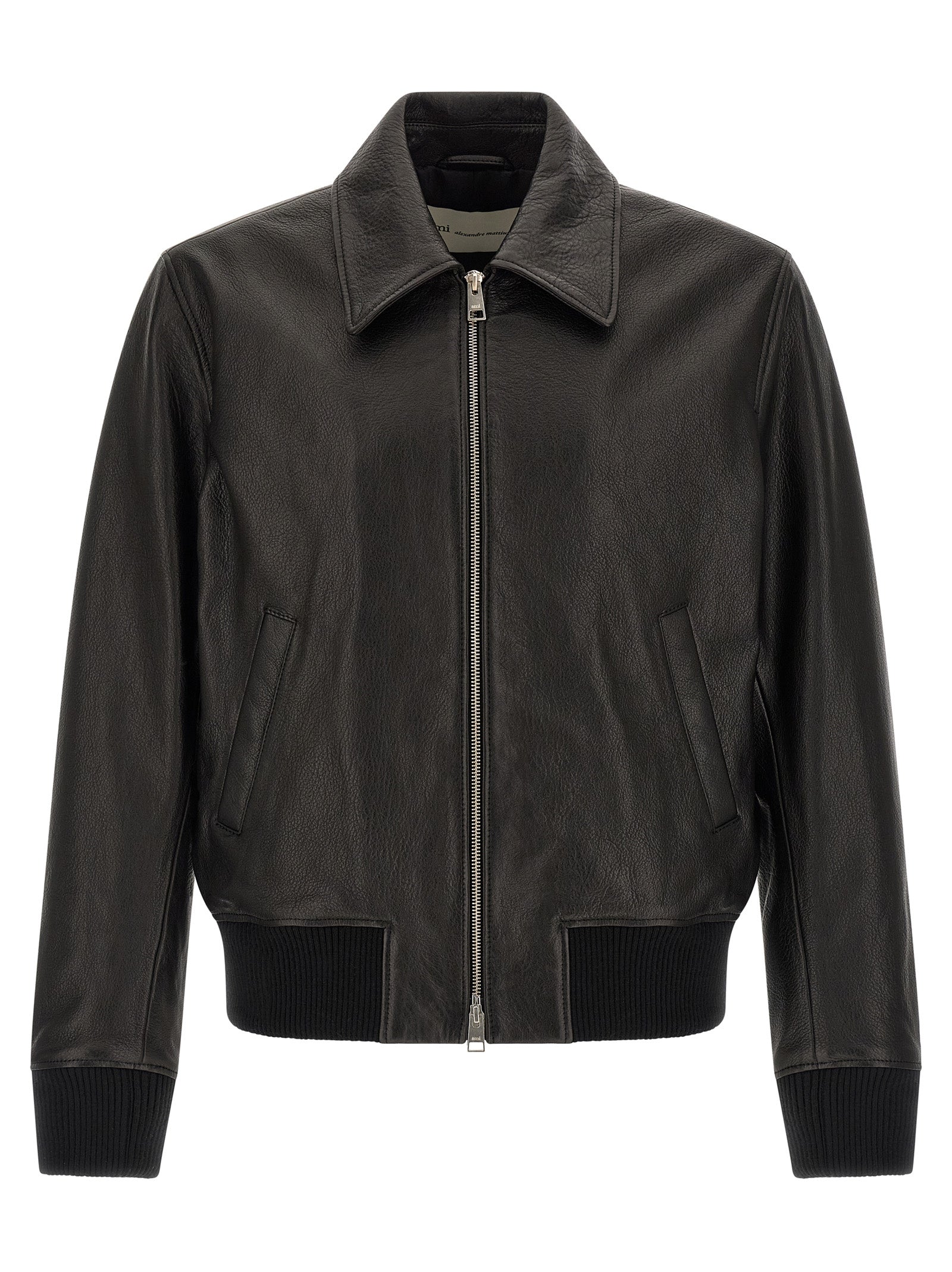 Ami Paris Men 'Ami De Coeur' Leather Bomber Jacket AMI PARIS
