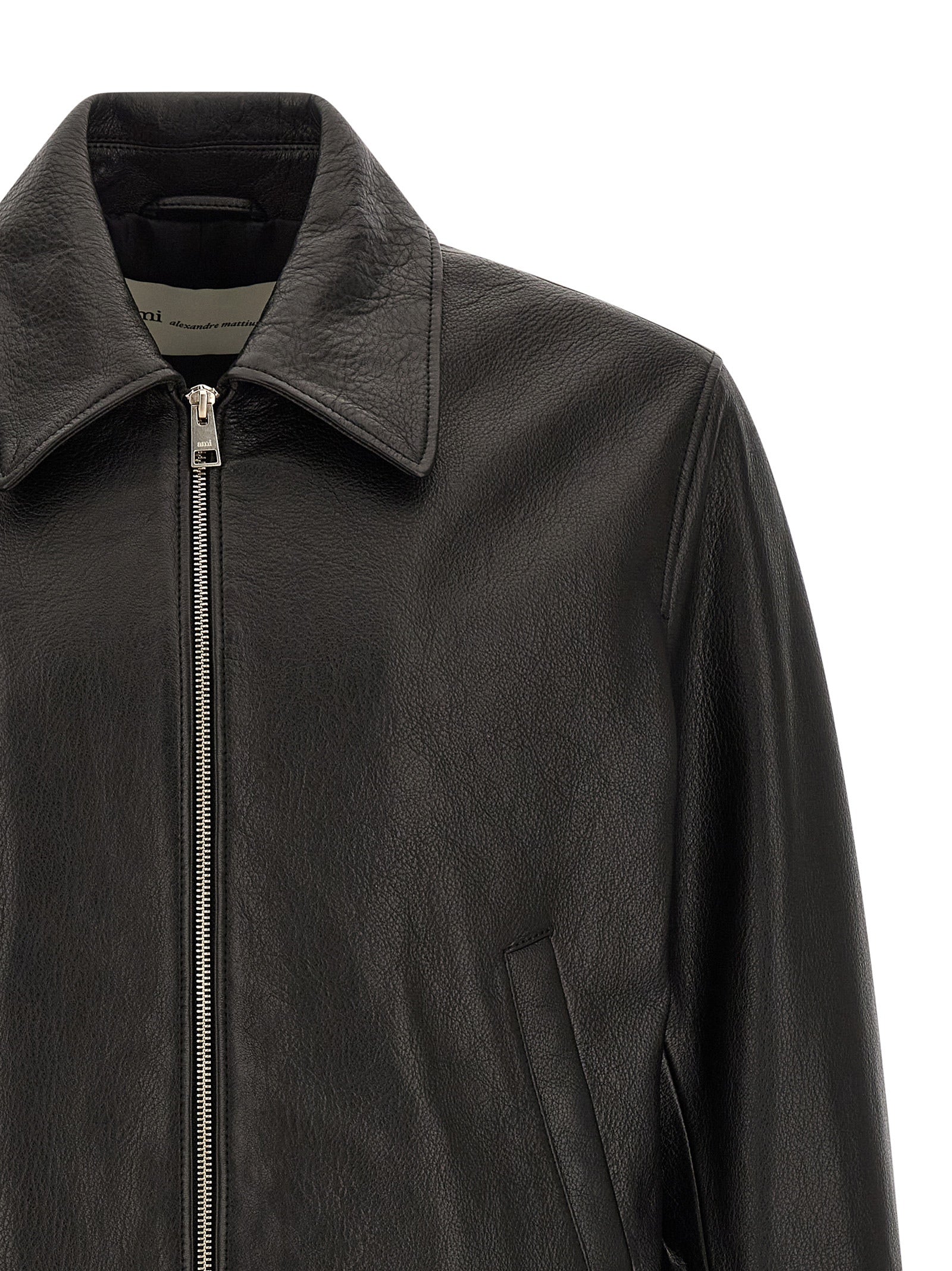Ami Paris Men 'Ami De Coeur' Leather Bomber Jacket AMI PARIS