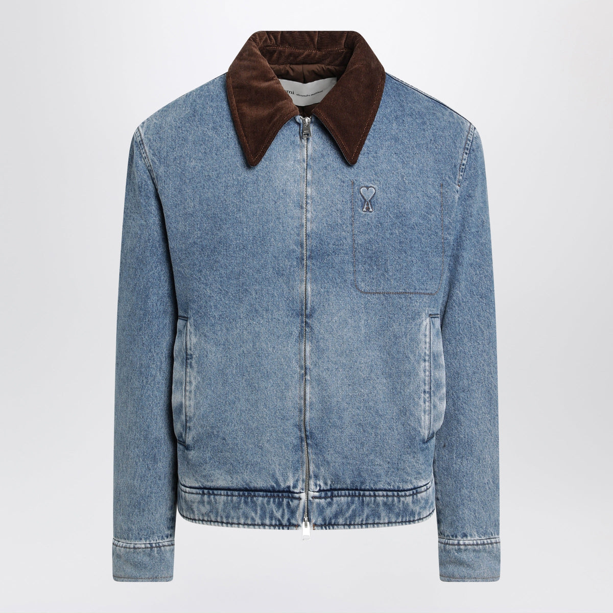 Ami Paris Blue Faded-Effect Ami De Coeur Denim Jacket Men AMI PARIS