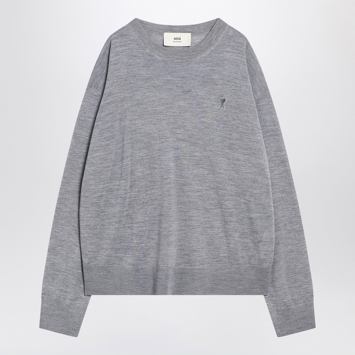 Ami Paris Gray Ami De Coeur Sweater In Wool And Silk Men AMI PARIS