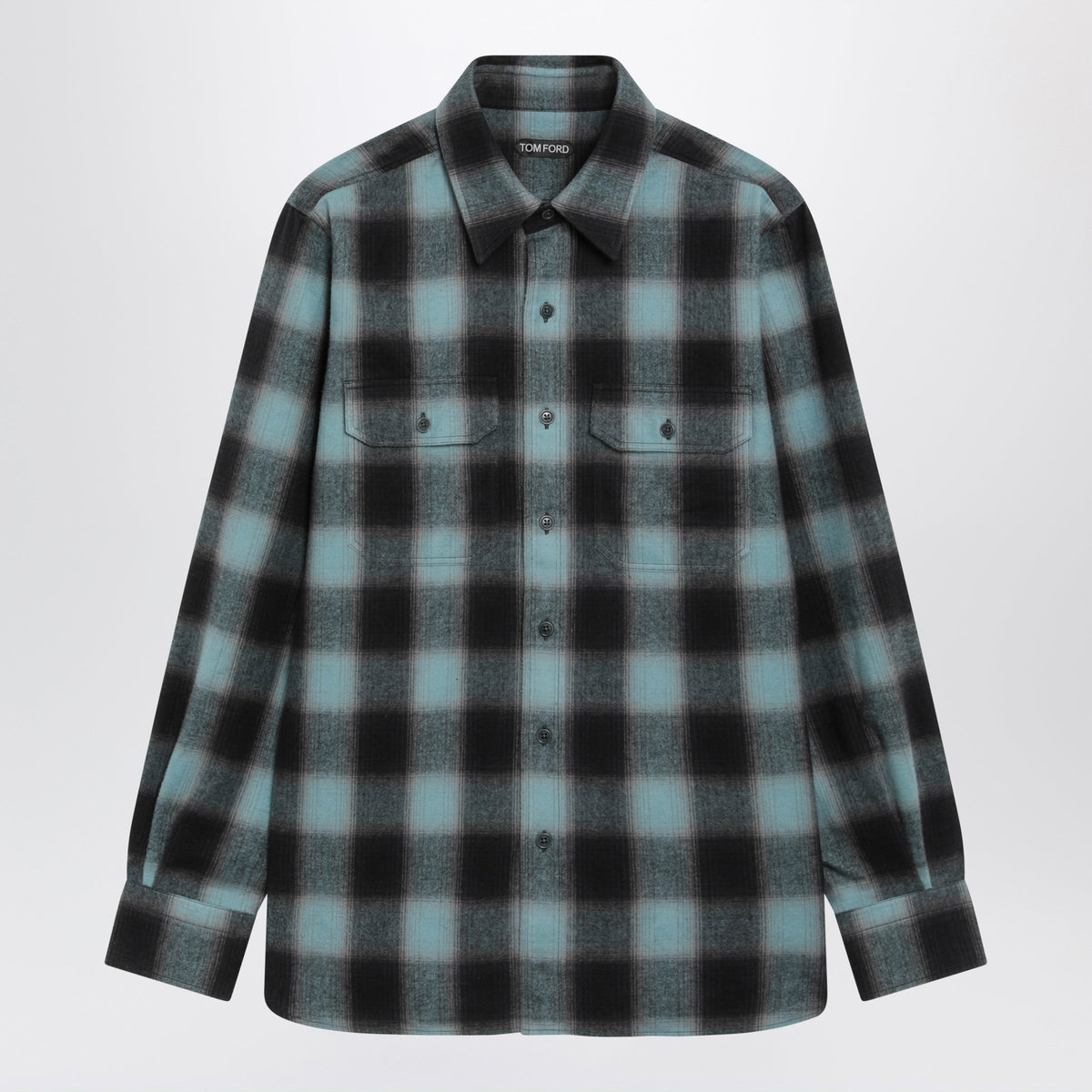 Tom Ford Gray And Blue Cotton Flannel Shirt Men TOM FORD