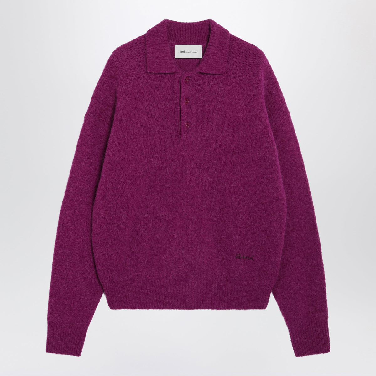 Ami Paris Fuchsia Polo Shirt In Wool And Alpaca Men AMI PARIS