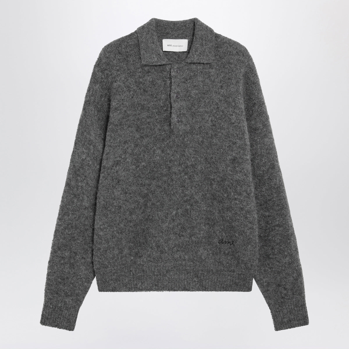 Ami Paris Charcoal Gray Wool And Alpaca Polo Shirt Men AMI PARIS