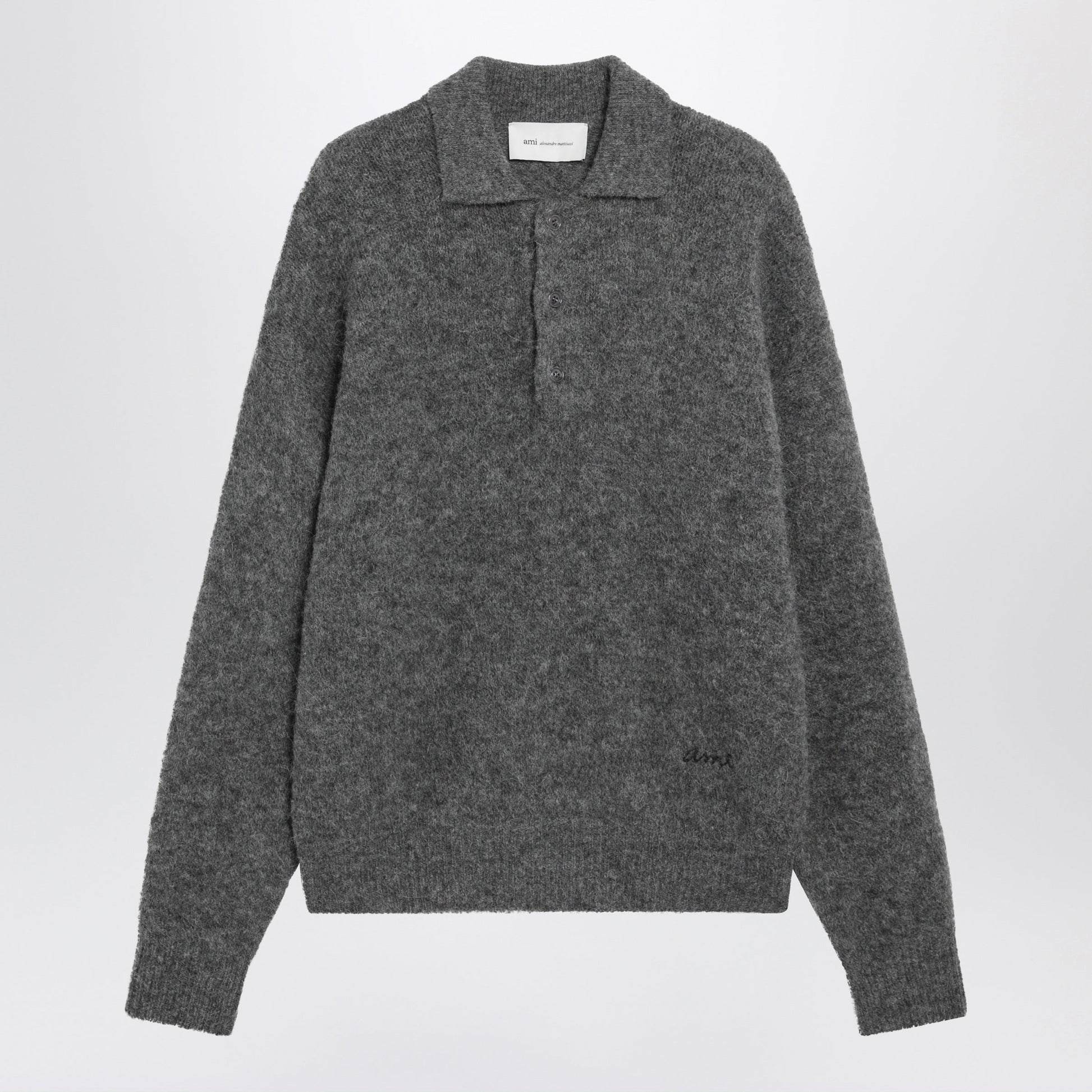 Ami Paris Charcoal Gray Wool And Alpaca Polo Shirt Men AMI PARIS