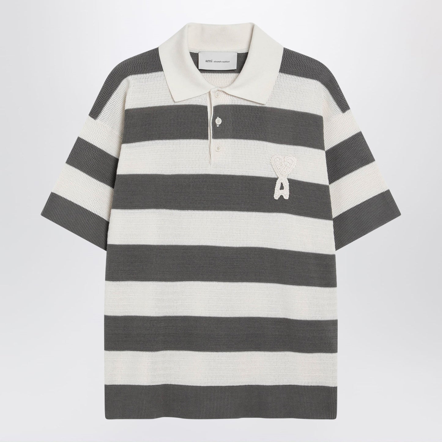 Ami Paris Ami De Coeur Striped Cotton Knit Polo Shirt Men AMI PARIS