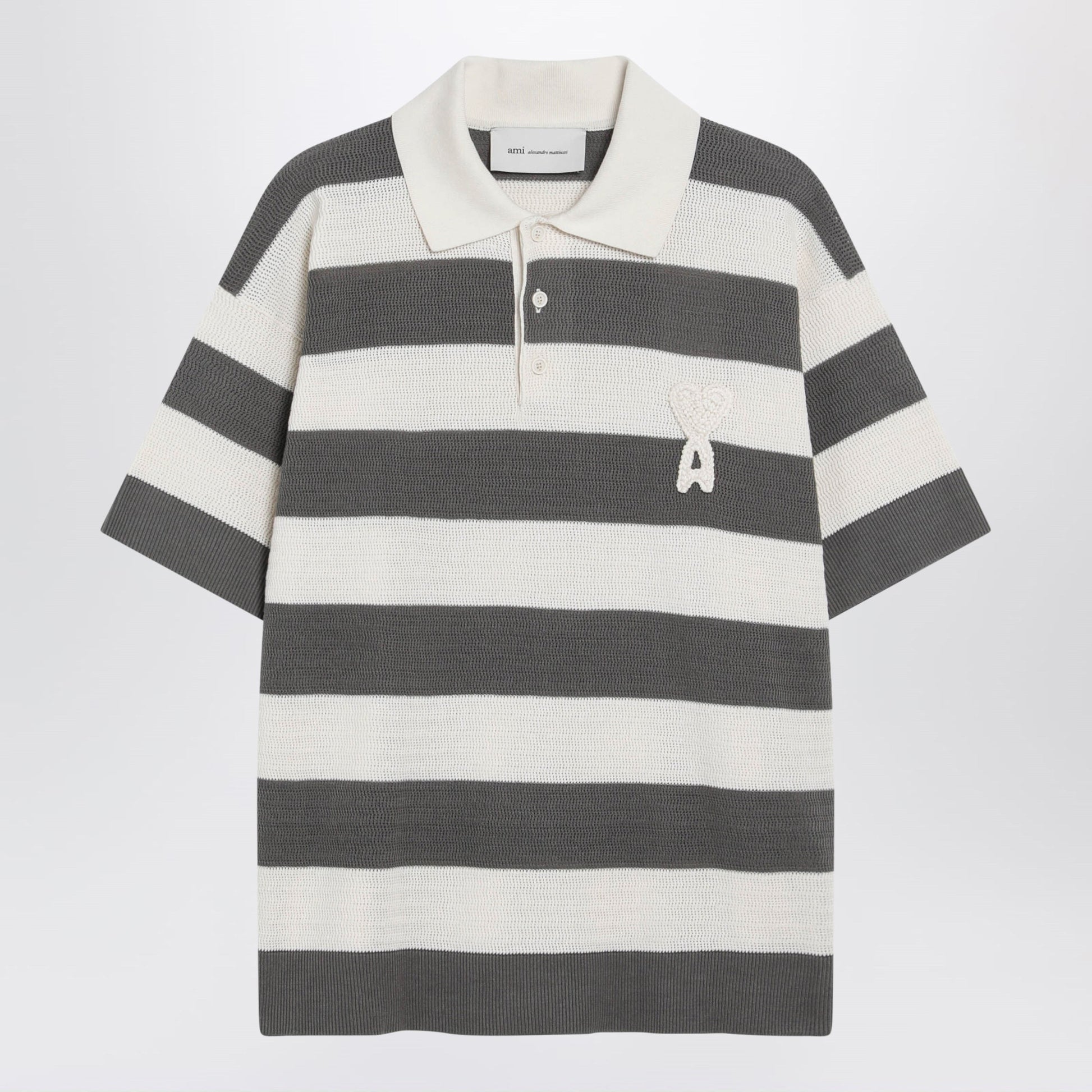 Ami Paris Ami De Coeur Striped Cotton Knit Polo Shirt Men AMI PARIS