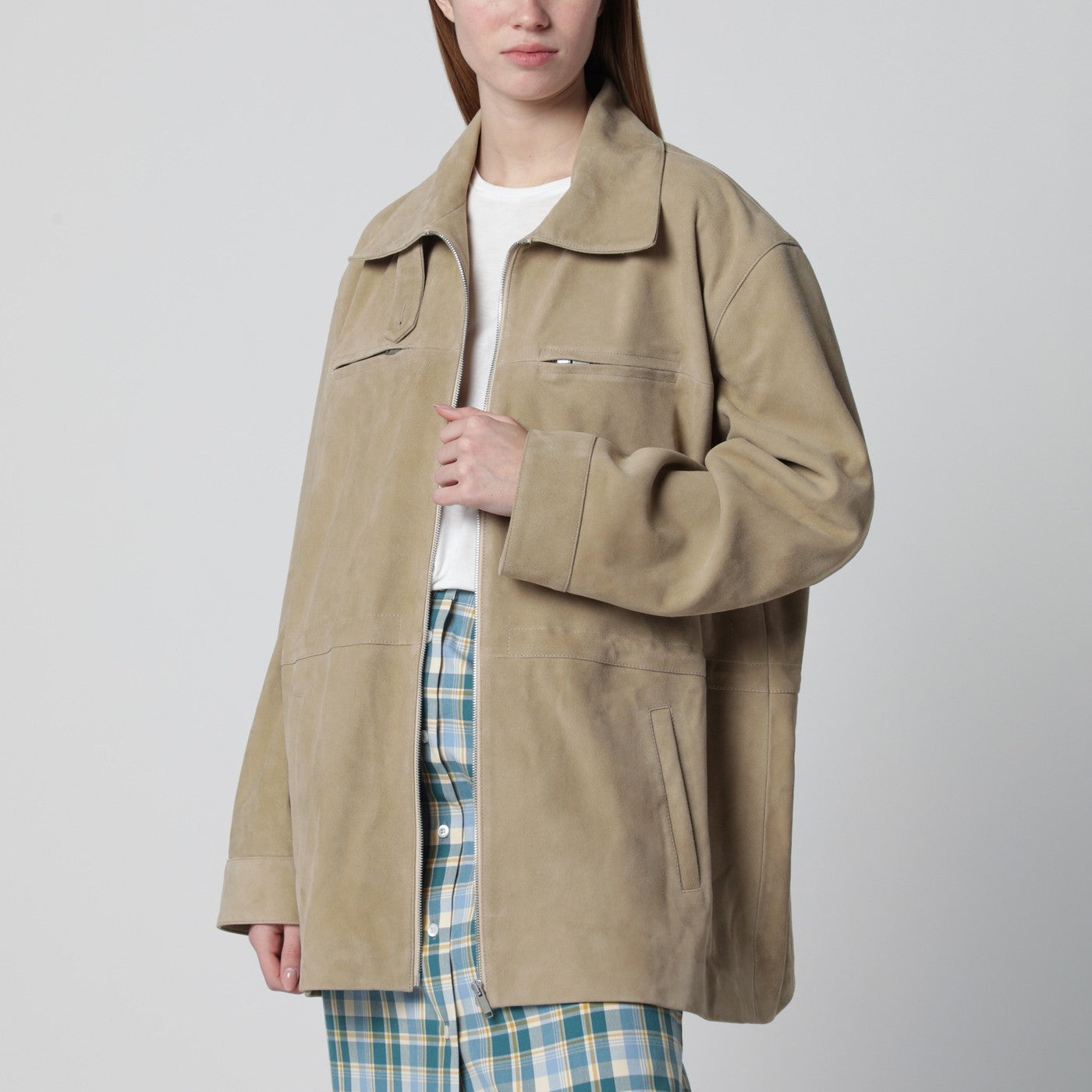 Halfboy Beige Suede Leather Parka Women HALFBOY