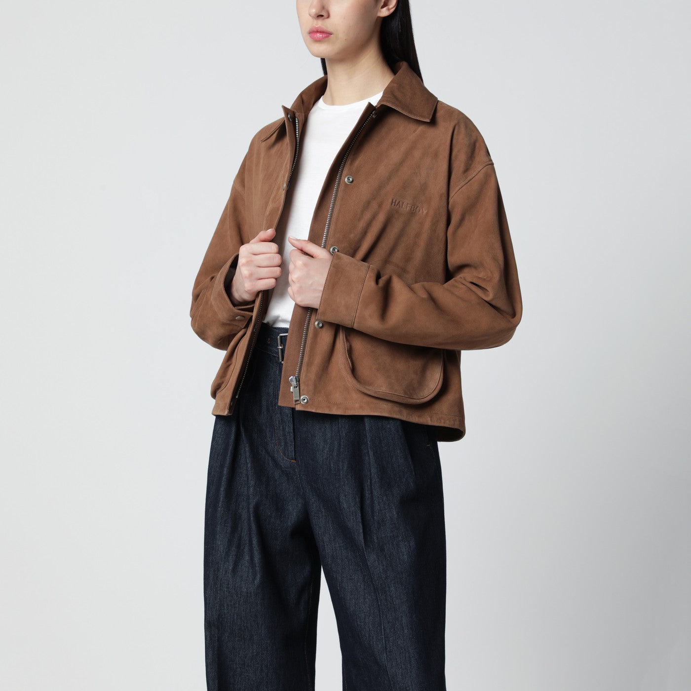 Halfboy Short Mocha Suede Leather Jacket Women HALFBOY