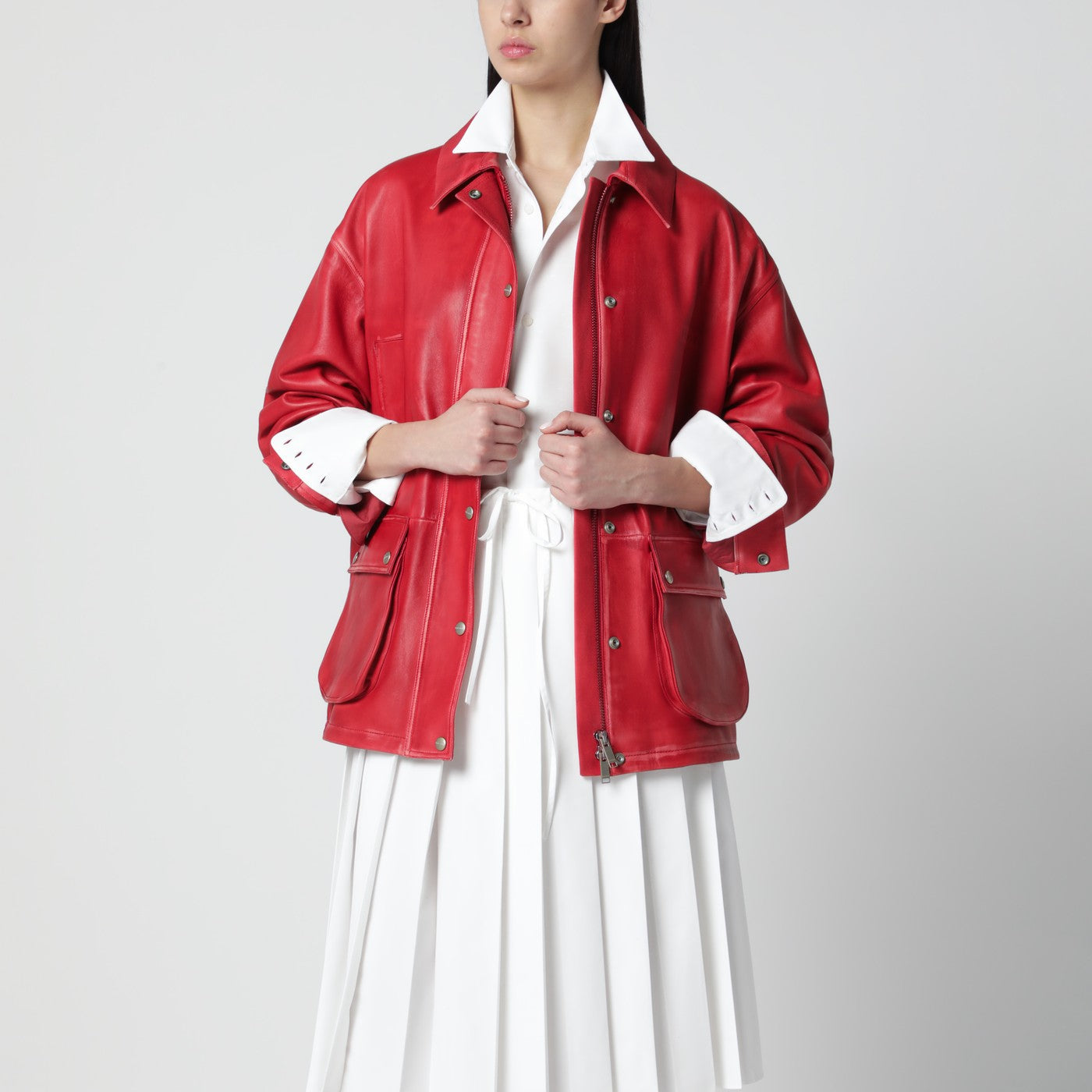 Halfboy Red Leather Parka Women HALFBOY