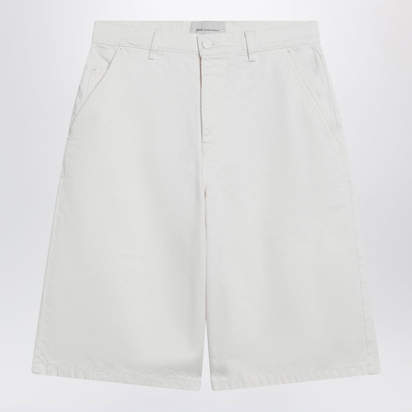 Ami Paris Wide-Fit Cotton Twill Bermuda Shorts In White Men AMI PARIS