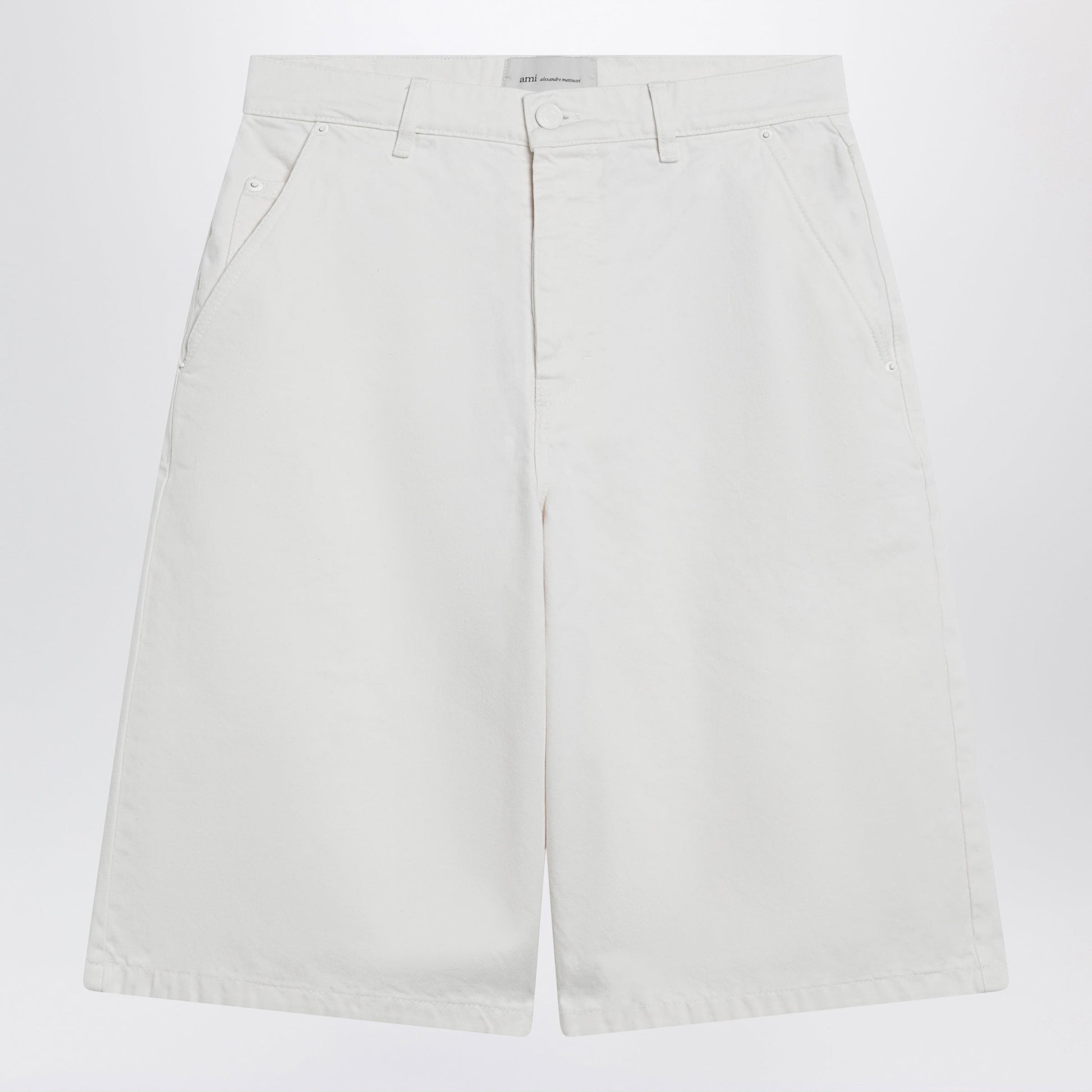 Ami Paris Wide-Fit Cotton Twill Bermuda Shorts In White Men AMI PARIS