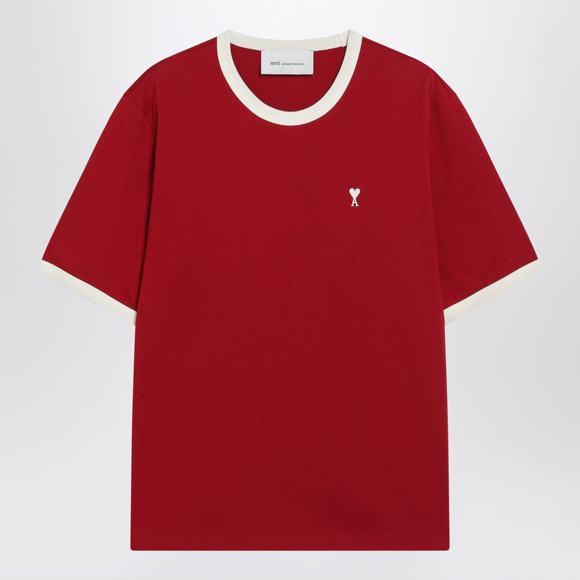 Ami Paris Ruby Red/Ivory Ami De Coeur Cotton T-Shirt Men AMI PARIS
