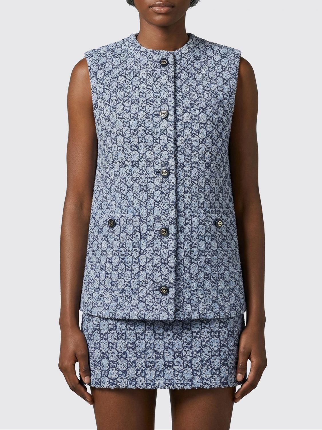 Gucci Waistcoat Woman Gnawed Blue GUCCI