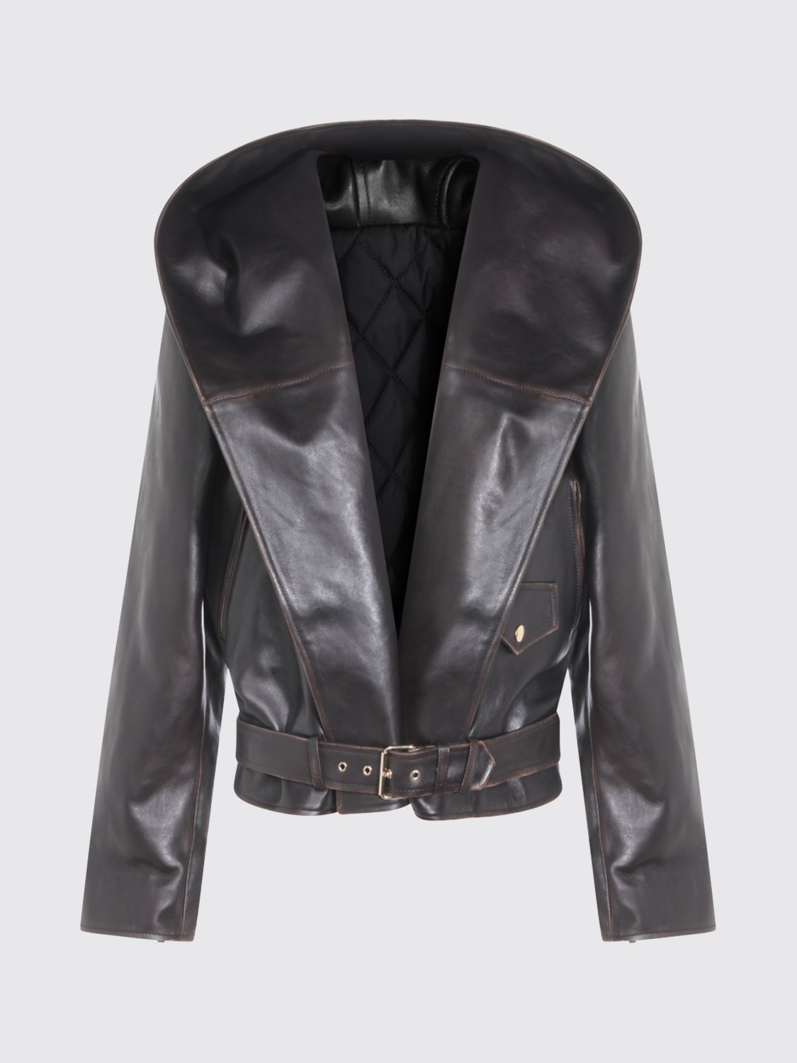 AlaiA Women Leather Hooded Jacket AlaiA ALAIA