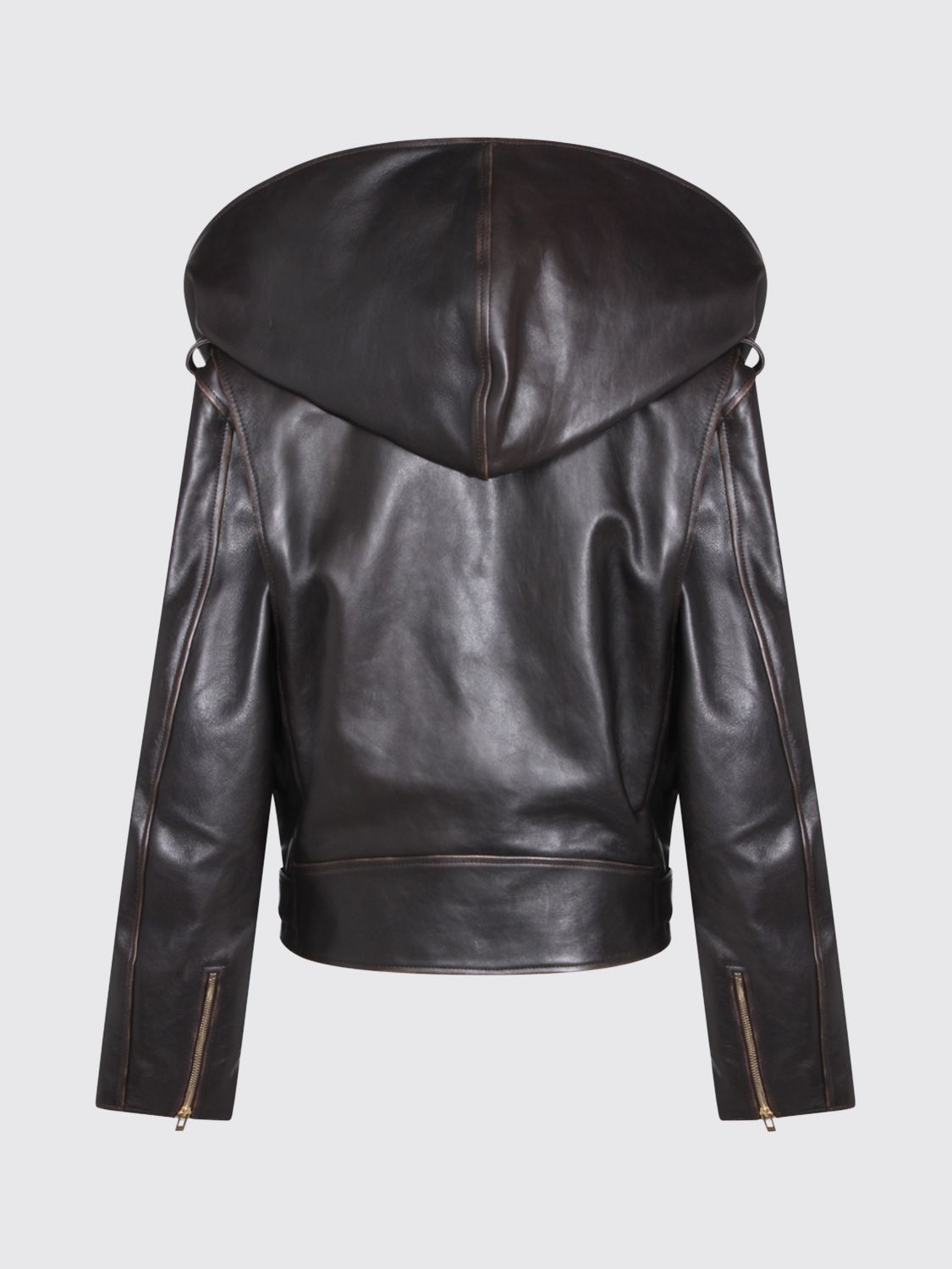 AlaiA Women Leather Hooded Jacket AlaiA ALAIA