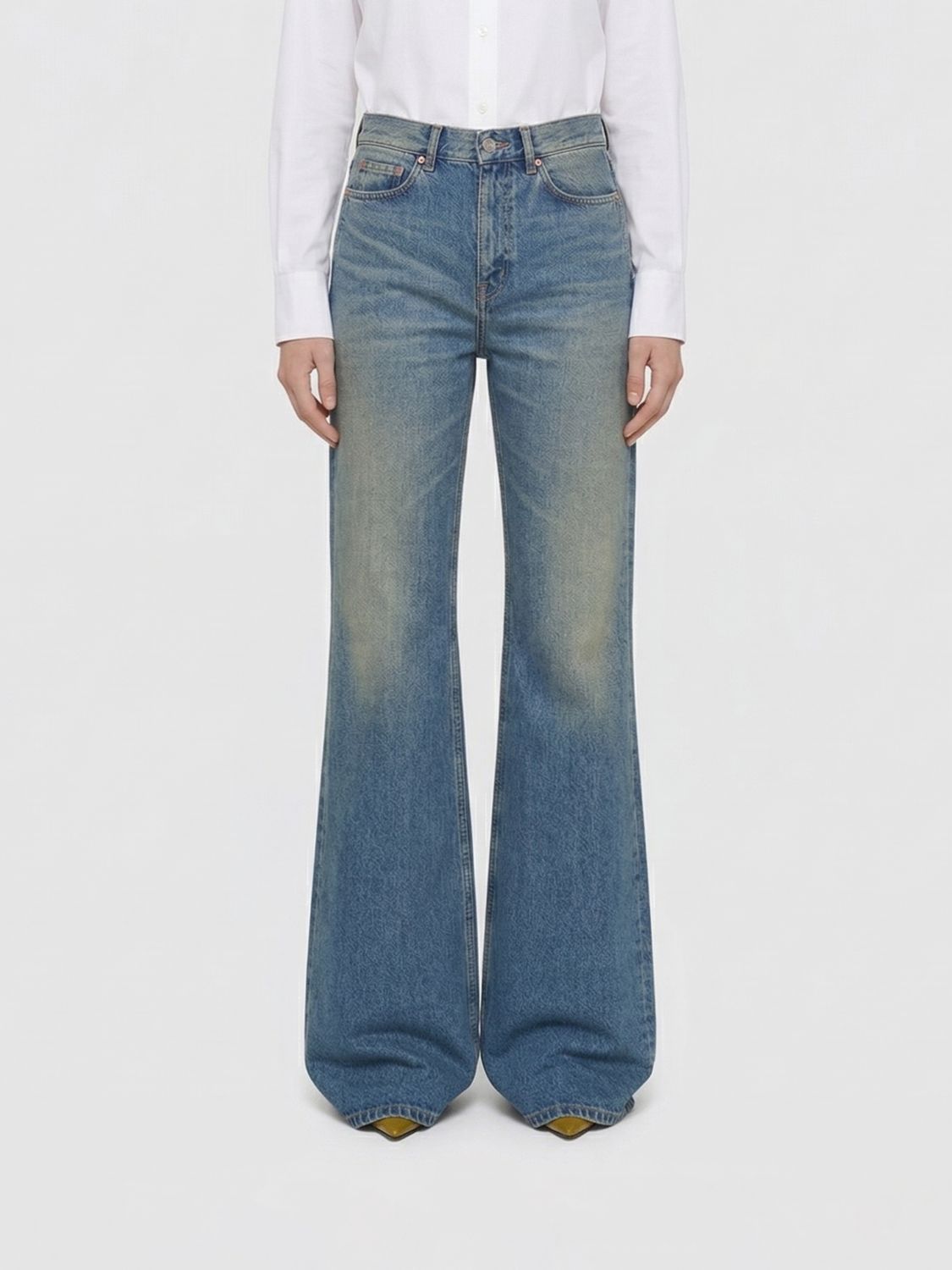 Saint Laurent Women Flared Cotton Denim Jeans Saint Laurent SAINT LAURENT