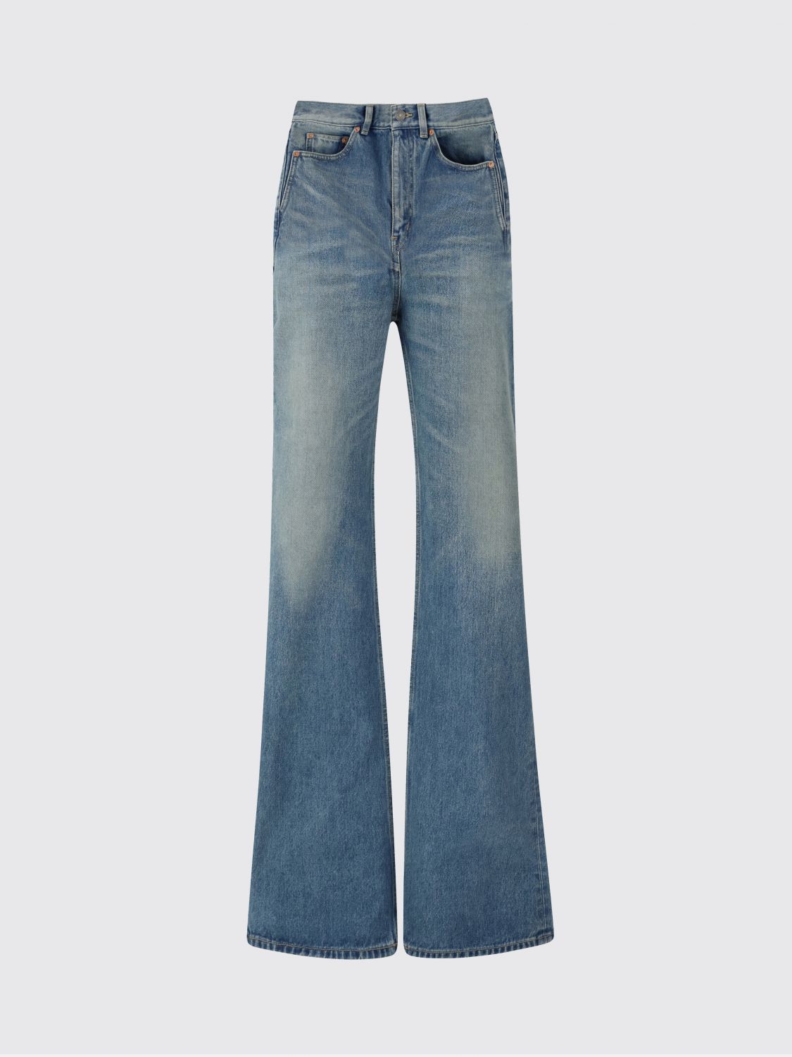 Saint Laurent Women Flared Cotton Denim Jeans Saint Laurent SAINT LAURENT