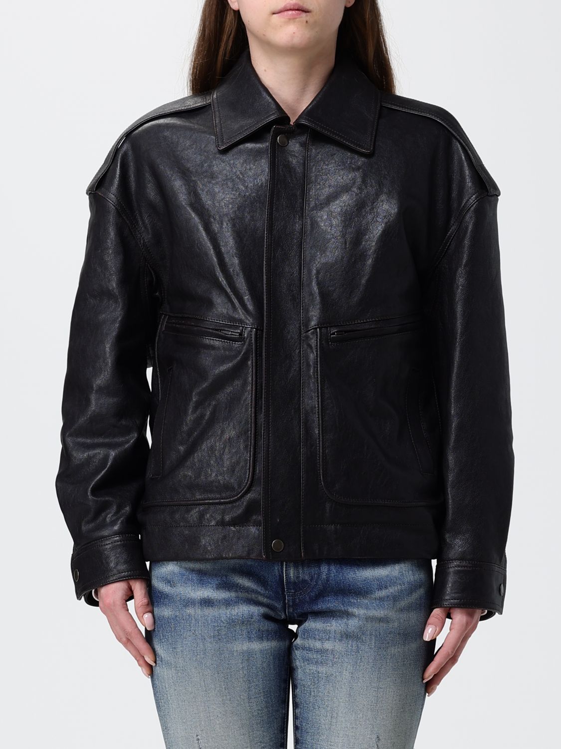 Saint Laurent Jacket Woman Brown SAINT LAURENT