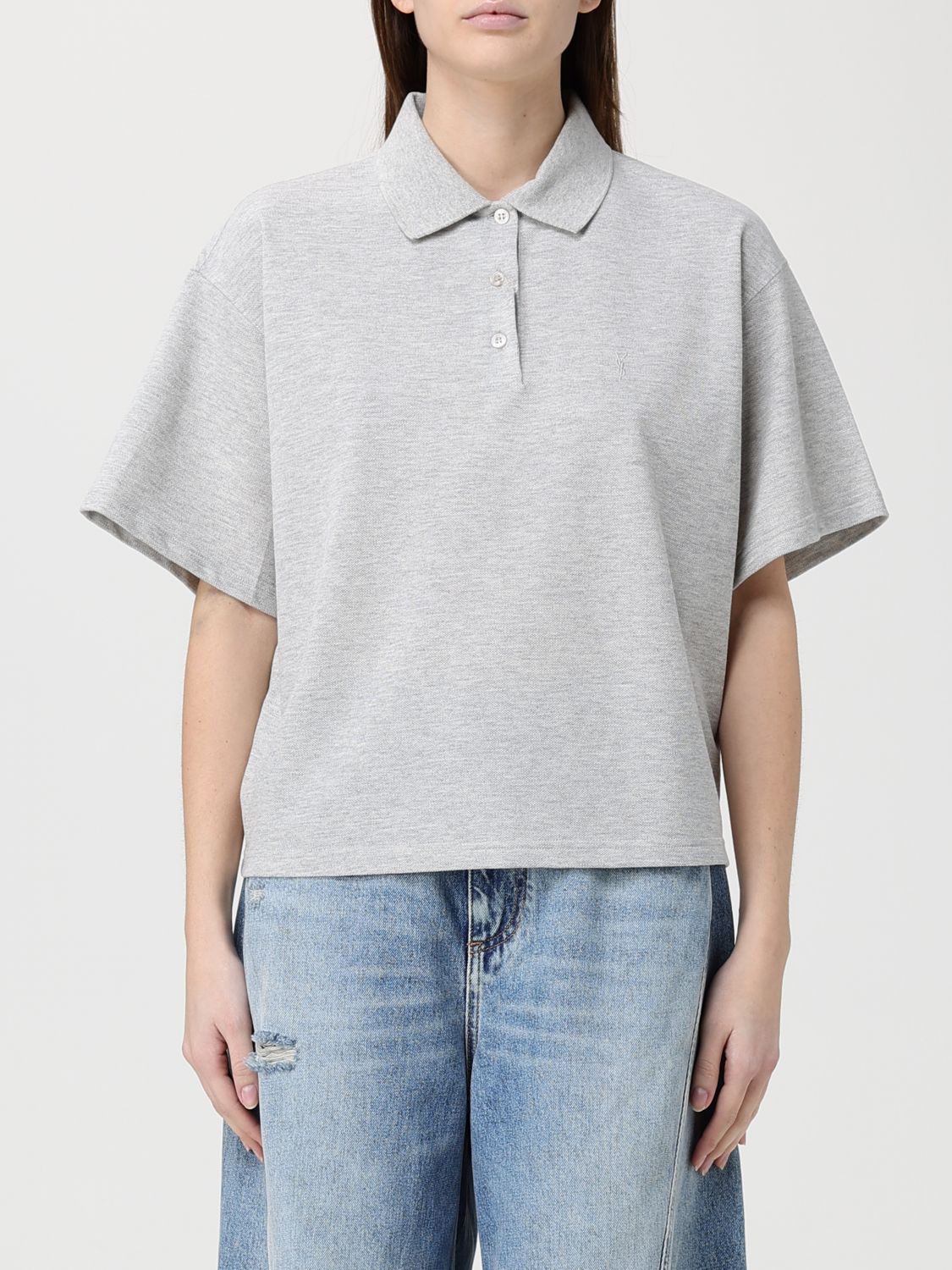 Saint Laurent Polo Shirt Woman Grey SAINT LAURENT